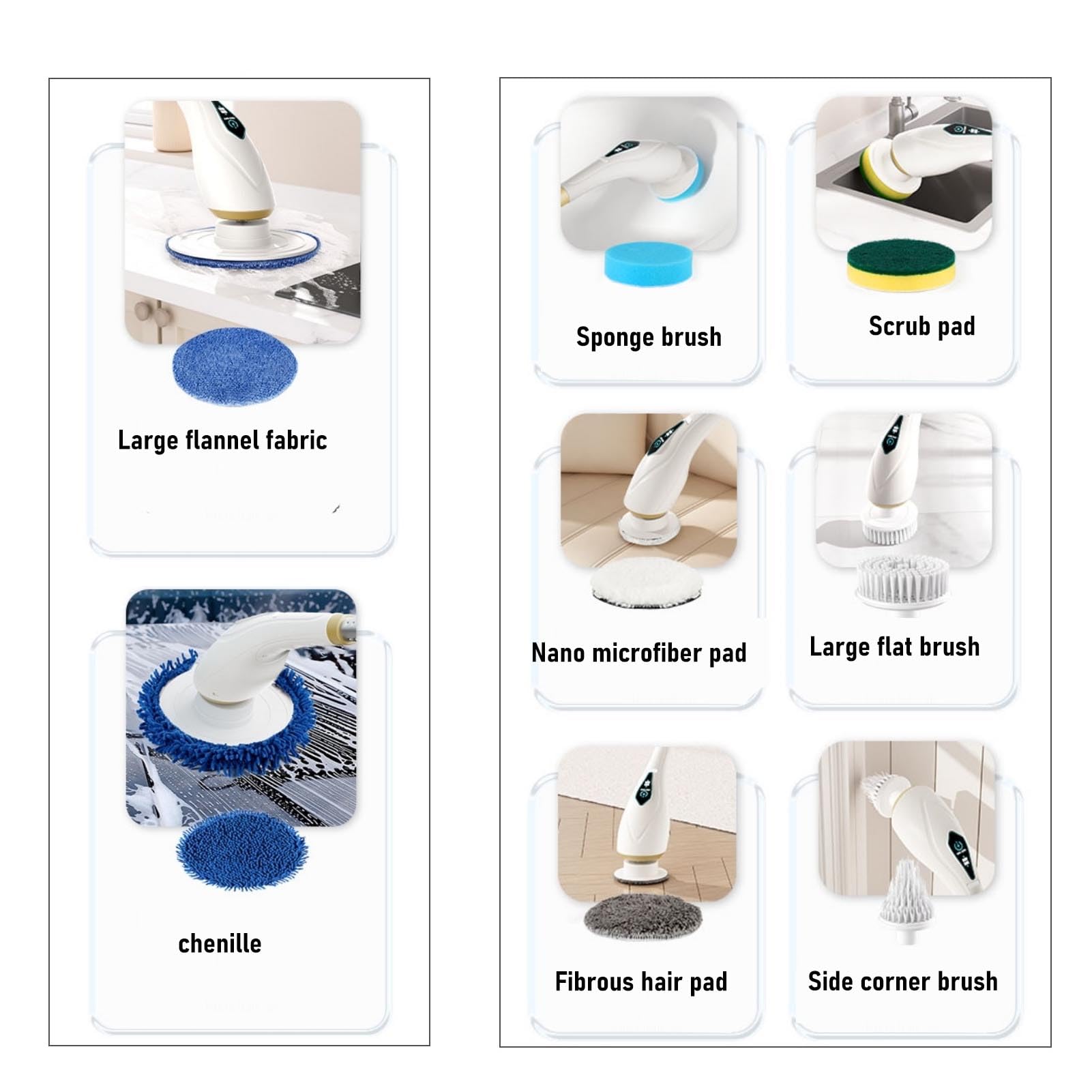 Fregadora giratoria eléctrica, cepillo de limpieza inalámbrico, limpiador de baño a prueba de agua con 8 cabezales reemplazables, largo para ducha, azulejos, cocina, bañera