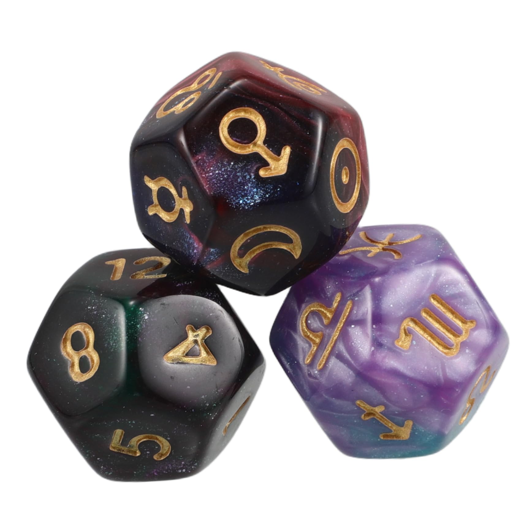 ibasenice 3Szt 12 Kostek Do Gry Stołowej Zodiac 12-Stronne Kostki Do Wróżenia Kostki Astrologiczne Gier Numerowane Zodiaku Akcesoria Gry Tarot Kości Planetarne D12