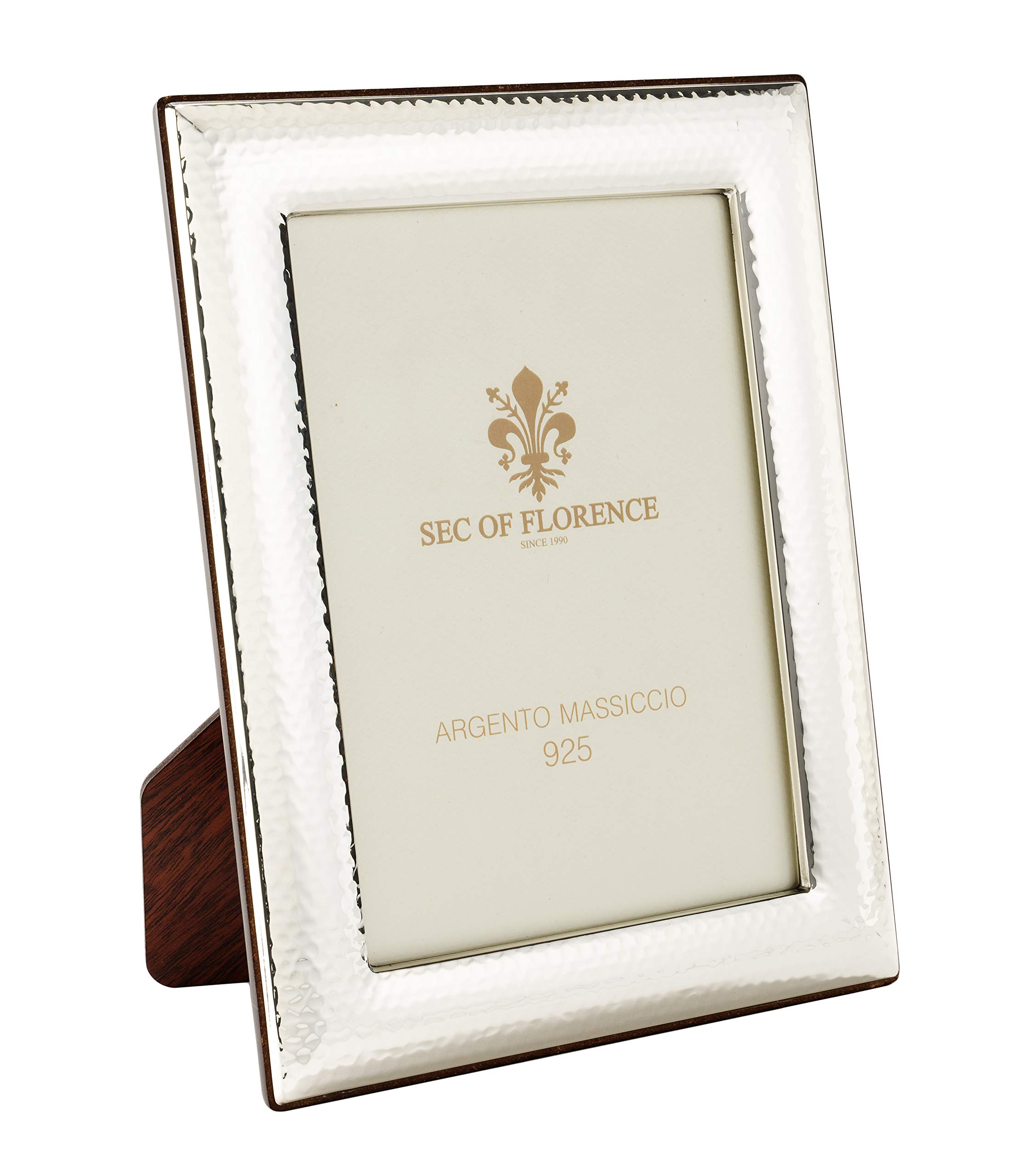 13x18 Cornice portafoto in argento Sterling 925 marchiato con retro in legno di mogano, 7204/13x18