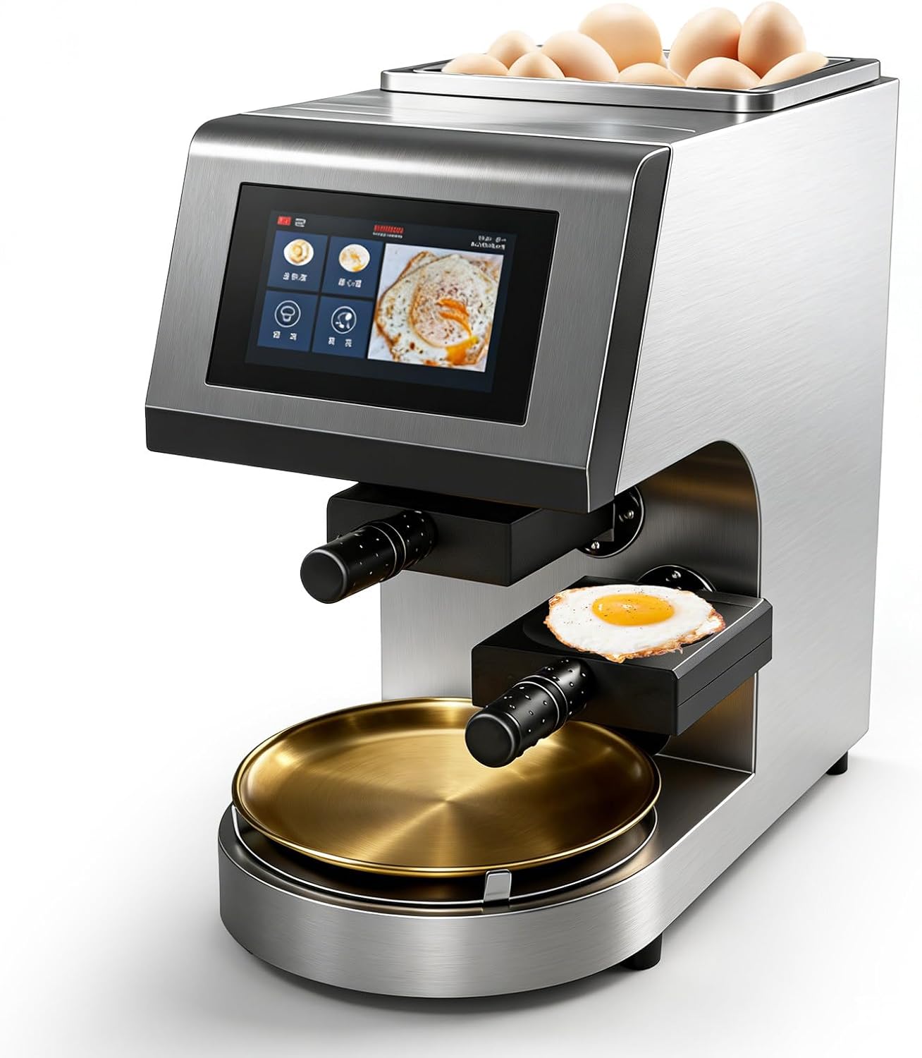 Automatic Egg Frying Machine, 2500W Smart Fried Egg Cooker, Automatic Fried Egg Maker with LED Touch Screen Shell Separation 30 Second Quick Fried Egg Silver