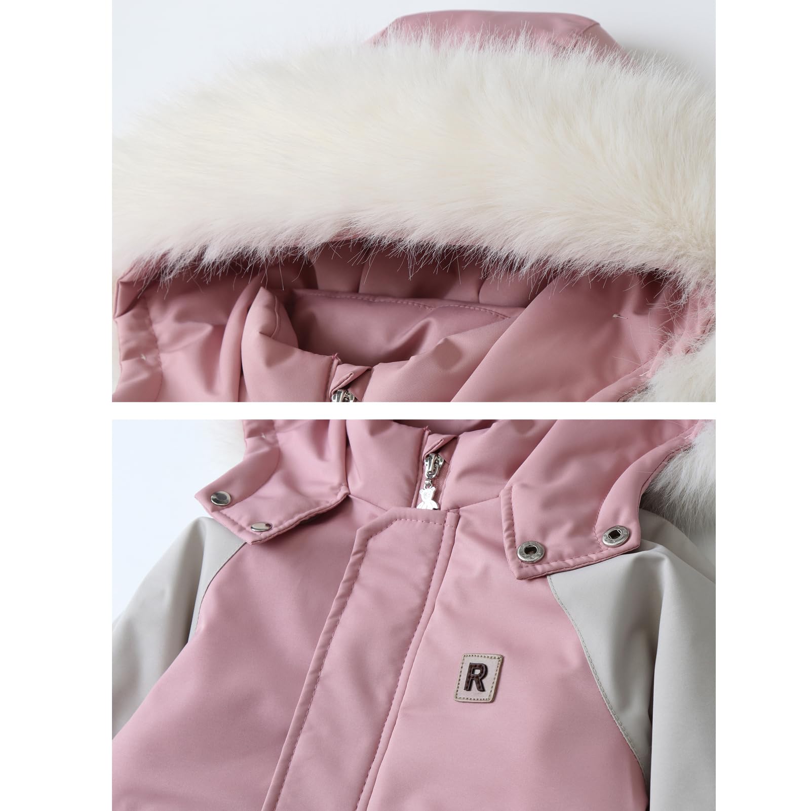 BRONG Invierno Niños Traje de Esquiar Mono Impermeable Una Pieza Encapuchado Mameluco Forro Polar Chaquetas de Esquí Niñas Cremallera
