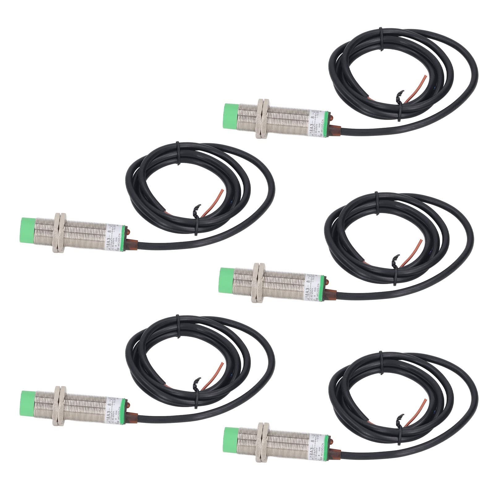 Interruttore di prossimità 5 pezzi - 2 fili normalmente aperti M18 x 1 Sensore filettato CA da 90 a 250 V da 10 a 200 mA 8 mm Distanza di rilevamento Frequenza 68 Hz IP65 Custodia