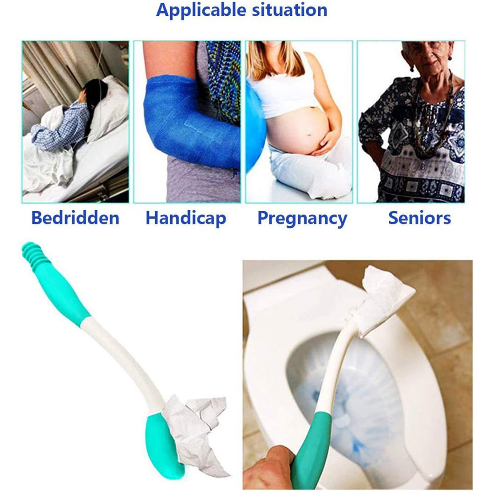 Juego de 3 piezas de ayuda extendida para inodoro, juego de limpiaparabrisas con cepillo de baño, herramienta de limpieza de inodoro, ayuda de limpieza para personas con discapacidad,
