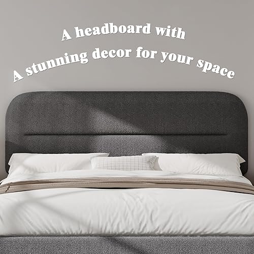 Miniatura 7 de HOMBCK - Base de cama tapizada suave de tejido bouclé, con cabecera, estribo reforzado y esquinas redondeadas, no requiere somier, fácil montaje,