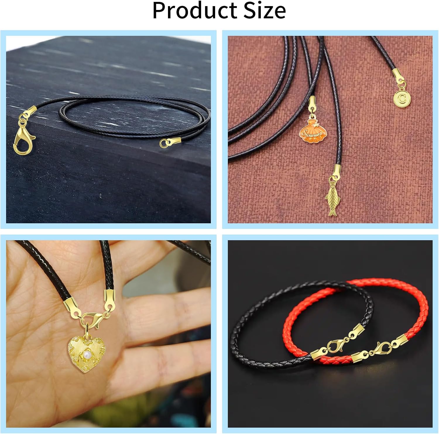 30Sets Fold Over Cord Ends Kit for Jewelry Making Gold Cord End Caps with Lobster Clasp Connector Leather Ribbon End Clasp Tips Caps Jewelry Connector for DIY Bracelets Necklaces Craft Making
