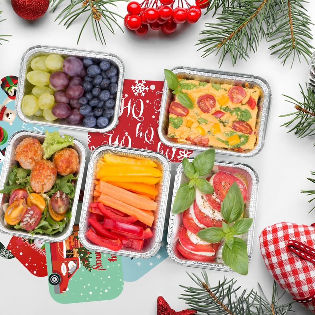 CAMIRUS 42 recipientes de aluminio de Navidad con tapa, sartenes desechables de aluminio con tapas, recipientes de aluminio para alimentos, para hornear, fiestas de Navidad, cocinar