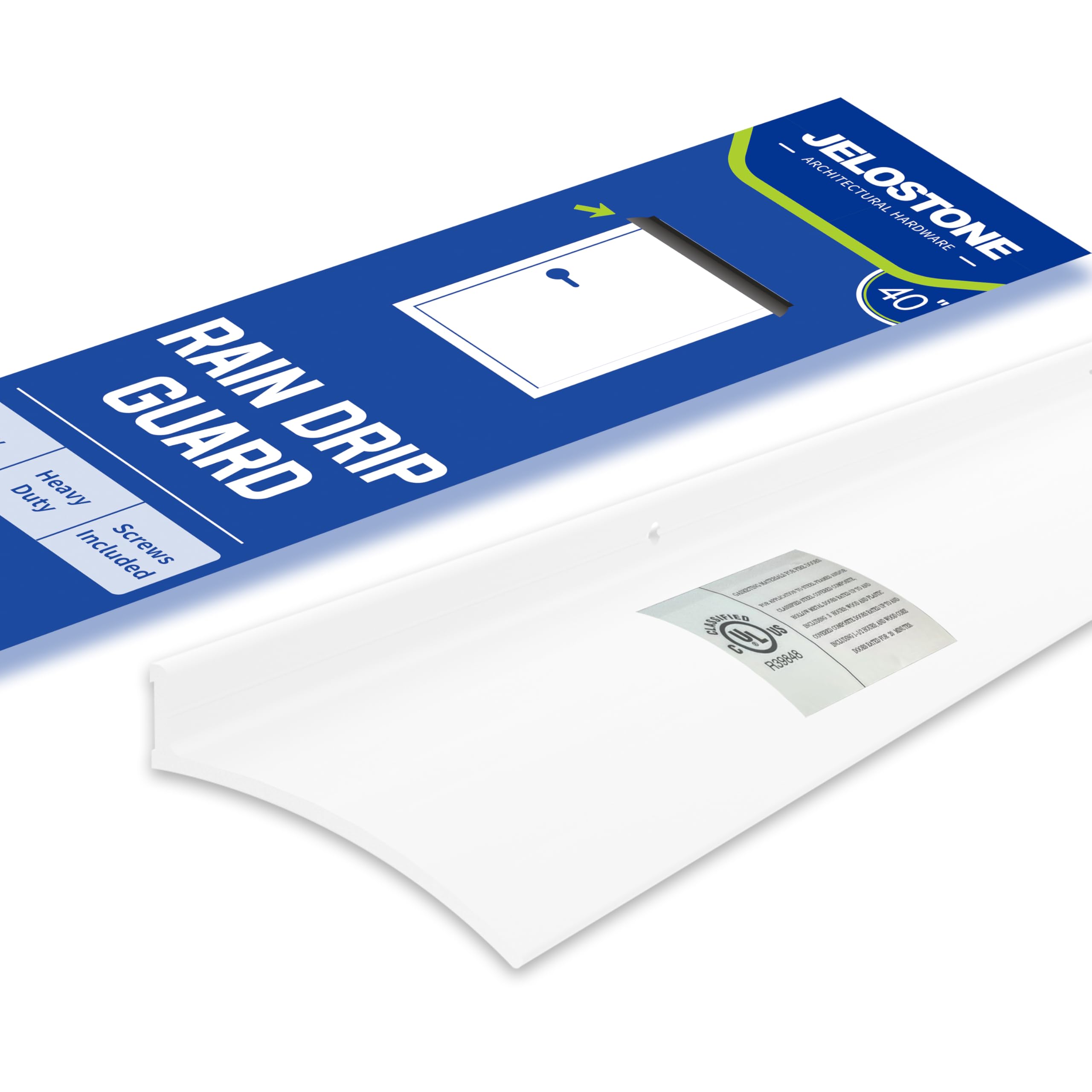 JELOSTONE 40" L x 2.5" W Commercial Grade Door Rain Drip Guard (White) - UL Rated Over Door and Window Drip Cap Rain Deflector - Drip Edge Roof Rain
