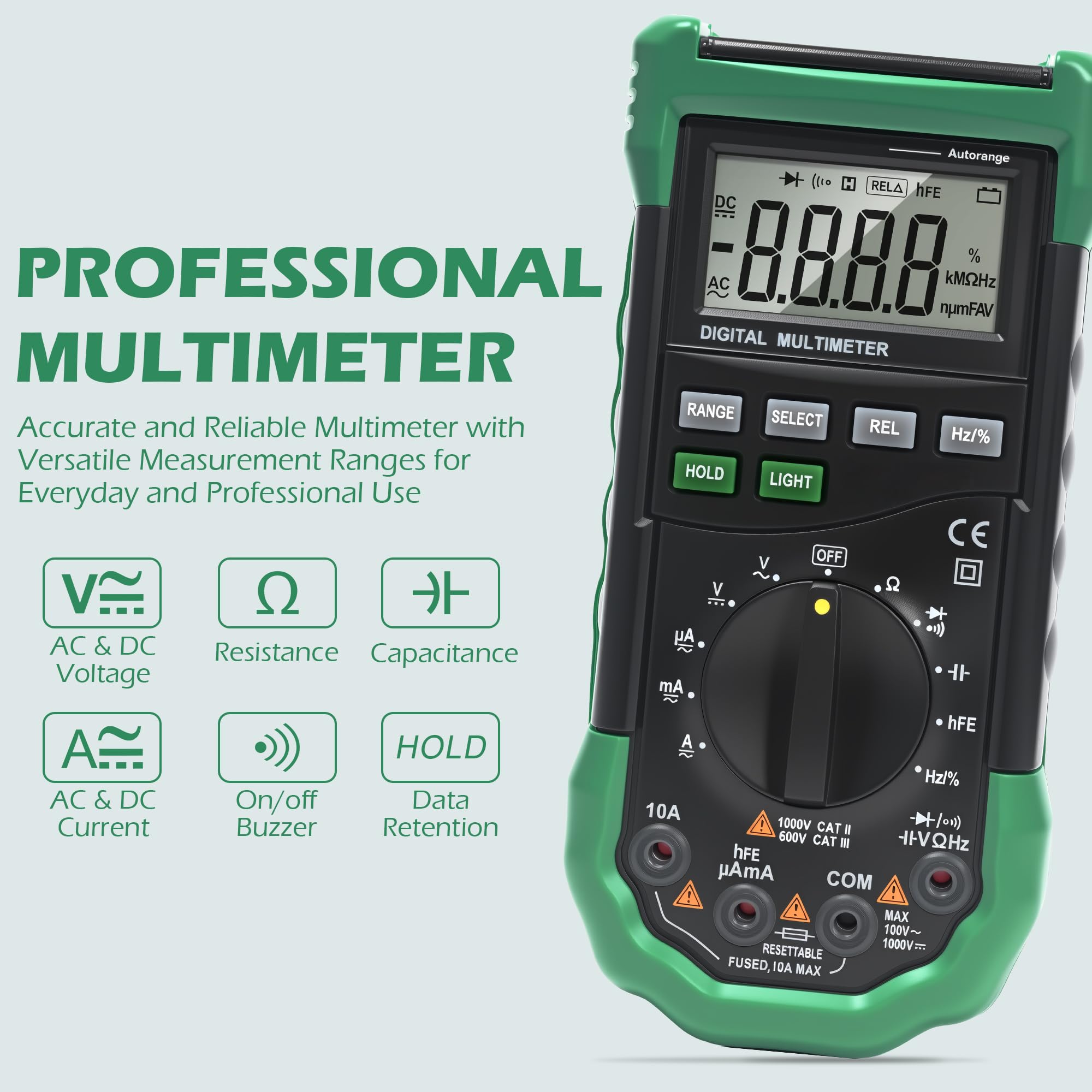 MS8268 Digital Multimeter, Auto/Manual Range, AC/DC Ammeter Voltmeter, Professional 5 in 1 Electrical Tester with Test Leads & Multifunctional Socket