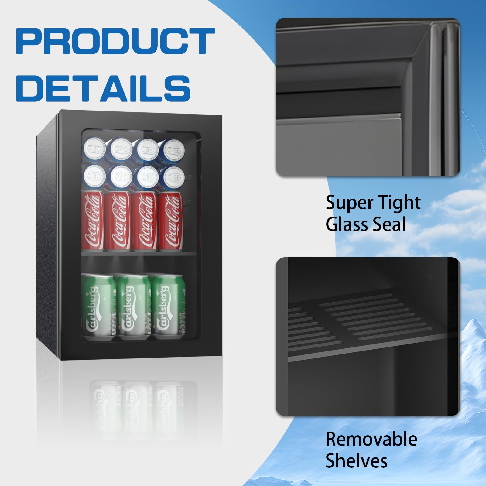Erivess Compact Freestanding Beverage Refrigerator, 25 Can/0.95 Cubic Feet Mini Fridge With Front Door For Soda, Beer Or Wine, Under Counter Small Refrigerator With Adjustable Shelves on Fridge.com - View 4