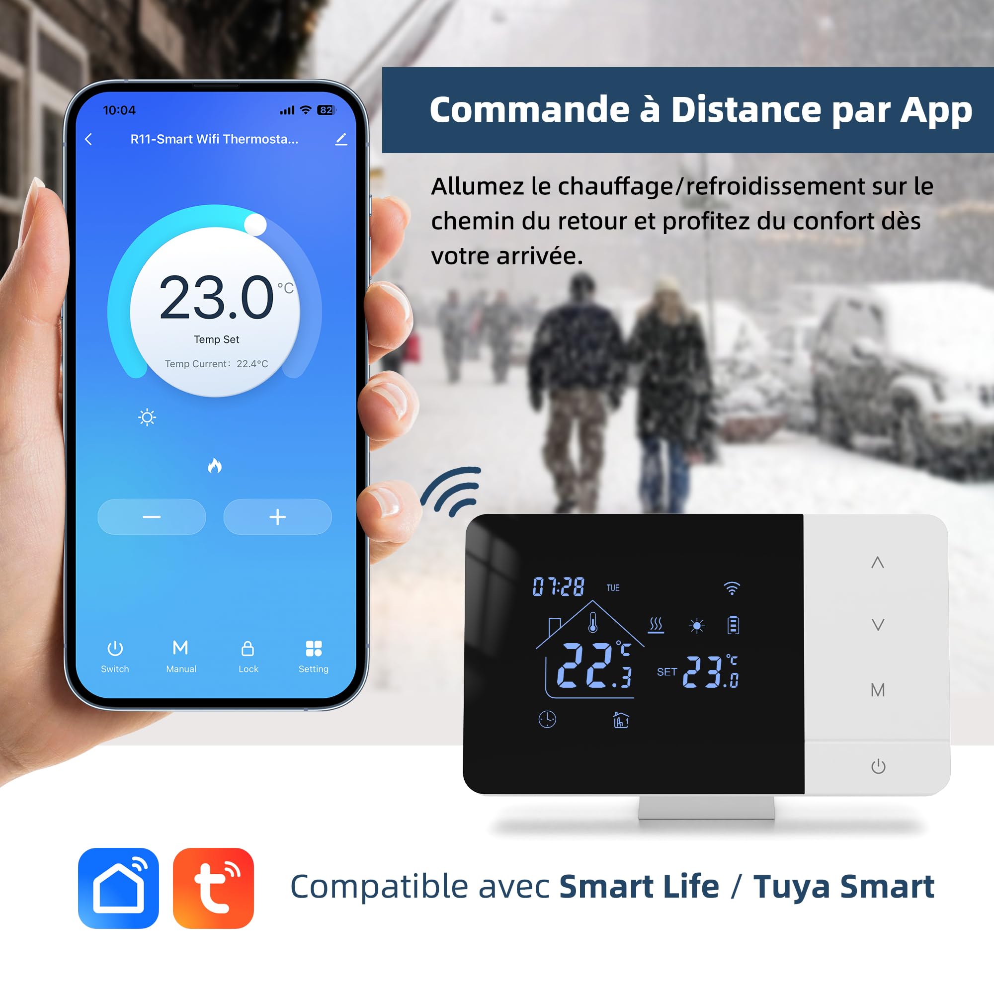 Beok Thermostat WiFi avec récepteur RF pour chaudière, Contact Sec,USB/Pile | Appli et commande vocale(Alexa, Google),Prog. 7j indép,Pour chaufferie ou sous-sol,Pose facile,3A