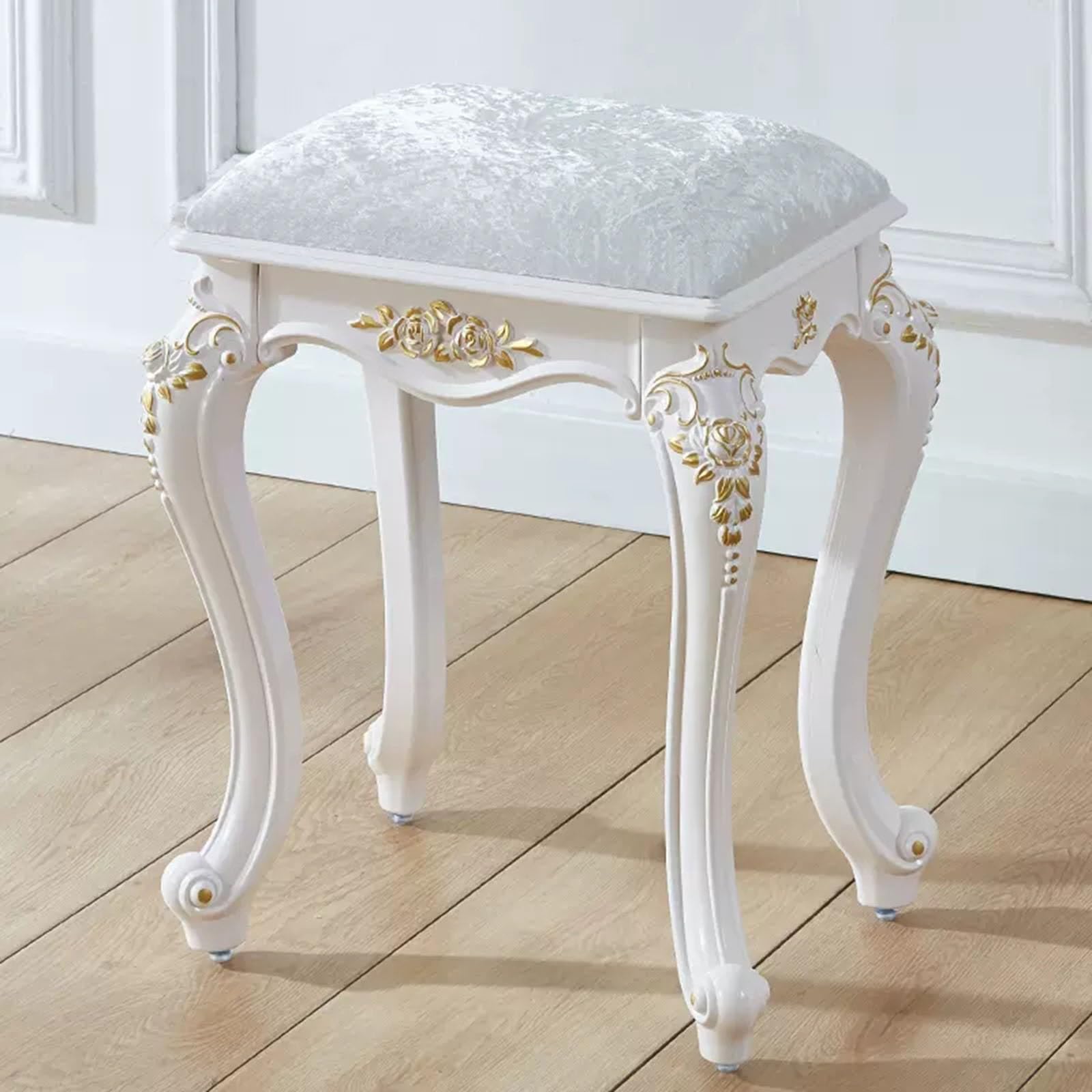 Taboret toaletowy, nowoczesny aksamitny taboret do toaletki z nogami ze stali ABS, prostokątny tapicerowany taboret do makijażu do pokoju kosmetycznego (kolor: srebrny, rozmiar: zł