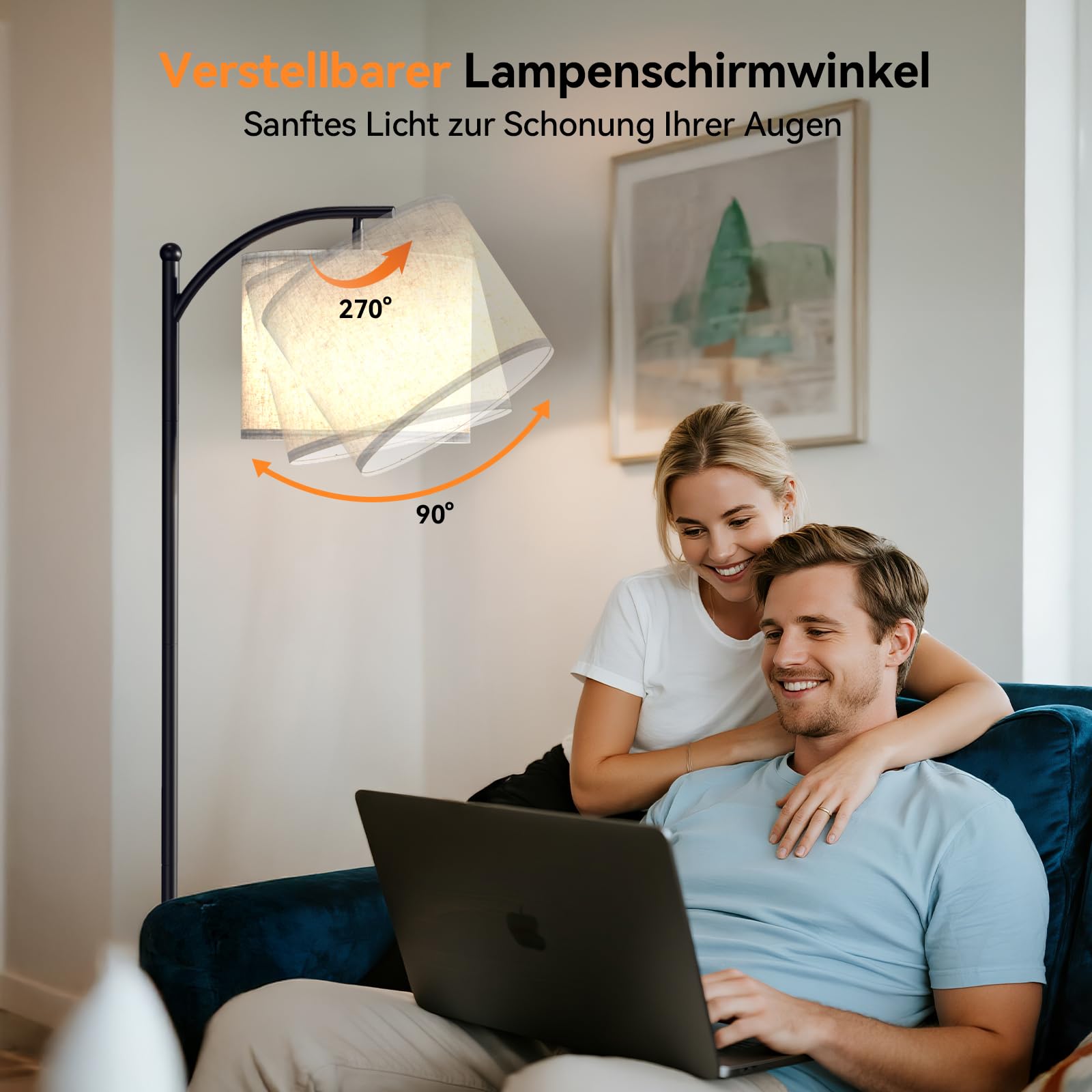 Stehlampe Wohnzimmer Dimmbar, Modern Standleuchte mit 3 Farbtemperaturen, Beigen Leinen-Lampenschirm, 12W Glühbirne inklusive, Fernbedienung und Fußschalterfür Wohnzimmer, Schlafzimmer, Büro