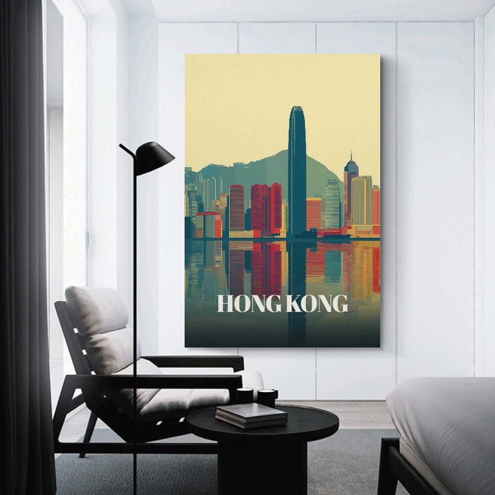 Junmoney Hong Kong Cityscape Reflection Art Room Decor Wall Art 20x30inch(50x75cm), for Entrance Spaces, Stair Walls Or Halls, A Neat Decor Update for Hallways
