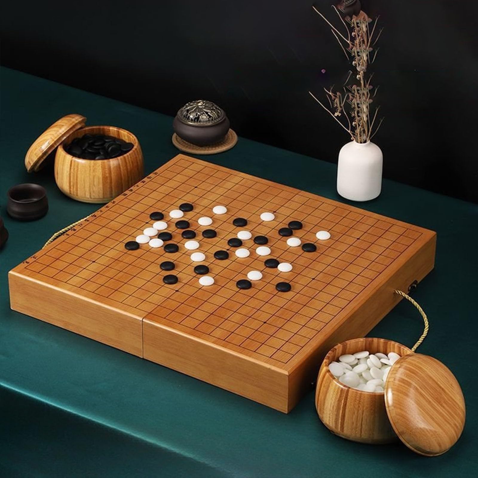 Premium Bamboo Go Set mit 361 Bakelit-Steinen und Schalen, wendbares wasserdichtes Design für Anfänger und zwei Spieler Gameplay (b,e)