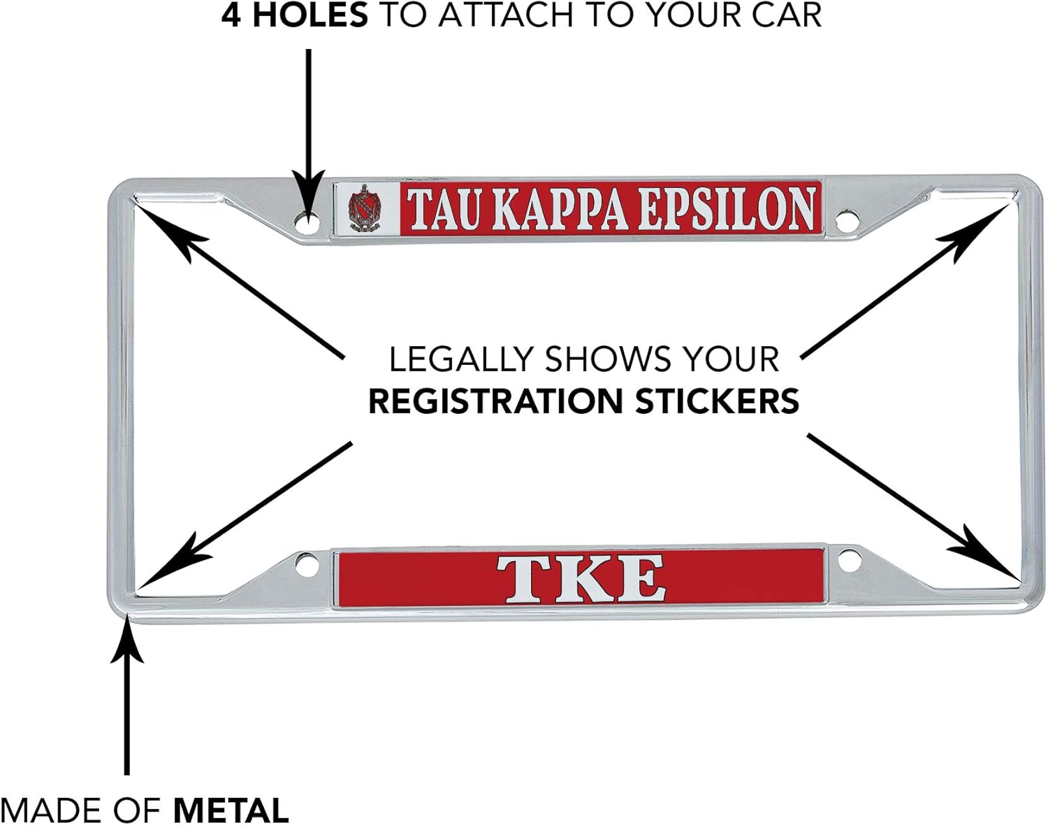 Desert Cactus Tau Kappa Epsilon Car Accessories TKE or Teke Fraternity Metal License Plate Frame and Tag Holder for Front or Rear of Car (Crest LP Frame)