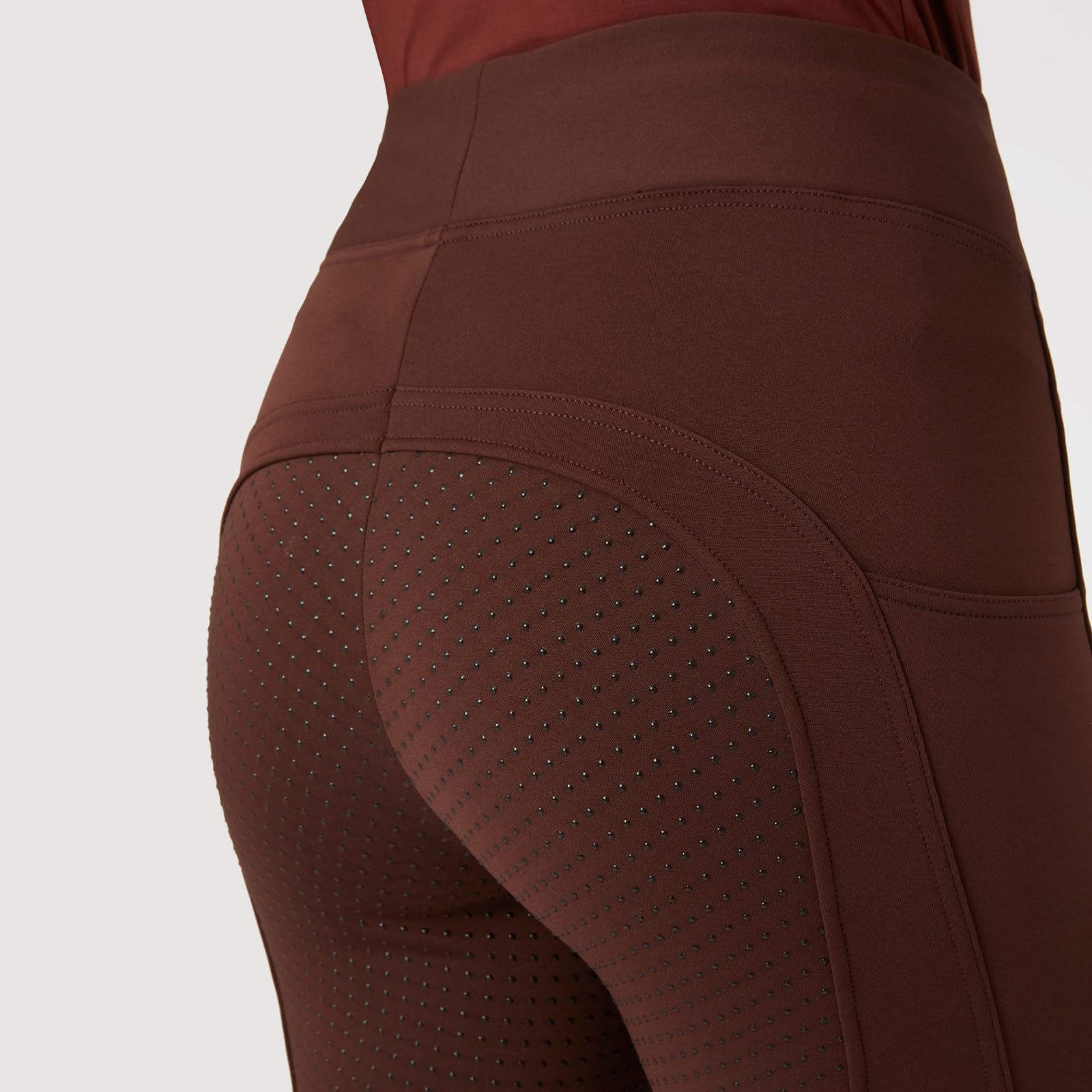 HORZE Damskie legginsy termiczne Active z kieszenią na telefon komórkowy, spodnie do jazdy konnej, termiczne bryczesy damskie, Rum Raisin Brown, 36