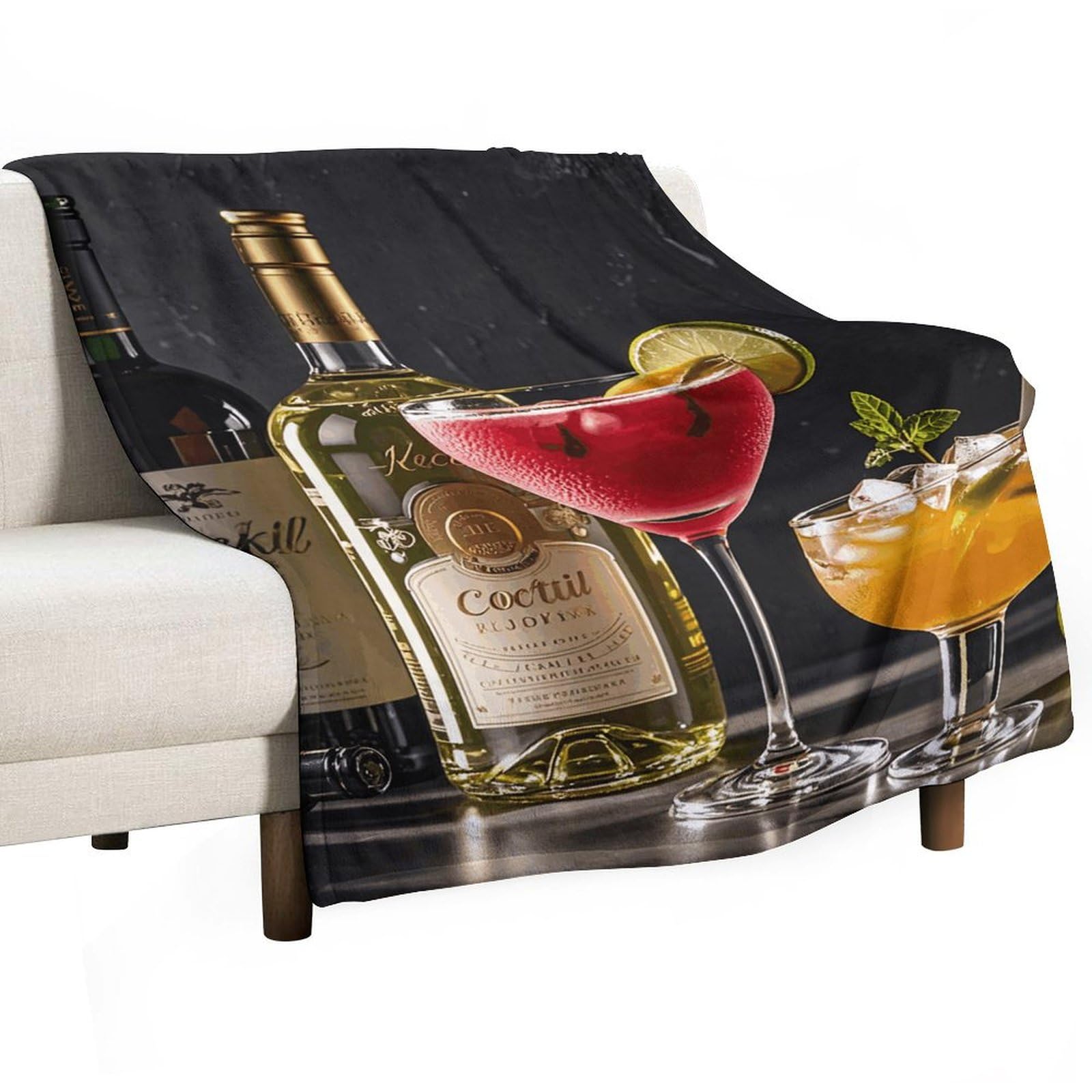 Idée cadeau plaid original en flanelle douce motif apéro et cocktail