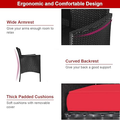 Miniatura 6 de Tangkula Juego de muebles de mimbre para conversación de patio, juego de muebles para exteriores con cojines extraíbles y mesa, parte superior de