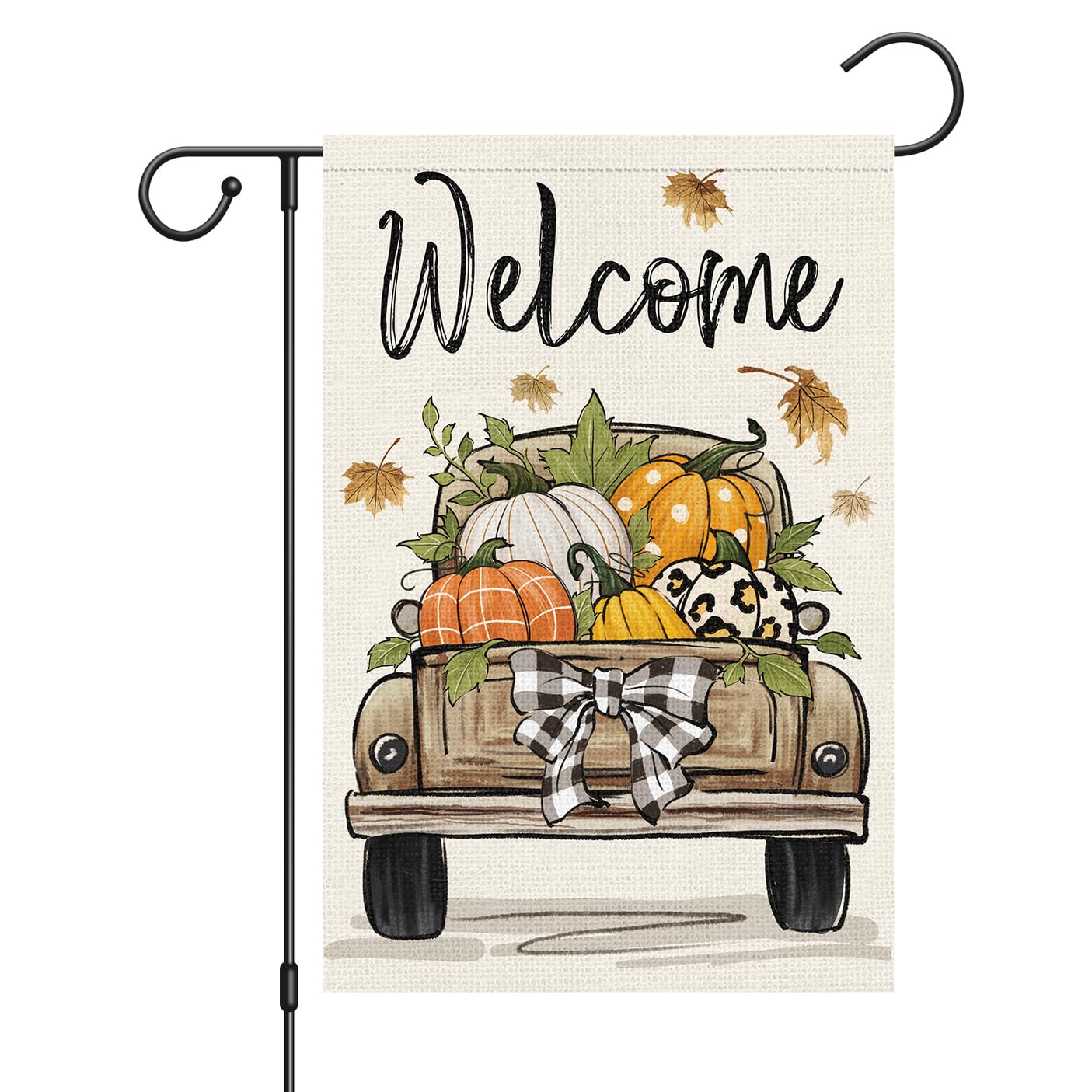 Louise Maelys Welcome Fall Garden Flag 12x18 Double Sided, Small Burlap Autumn Harvest Truck Pumpkin Garden Flag Fall Thanksgiving Outside Outdoor House Yard Decor (Only Flag)