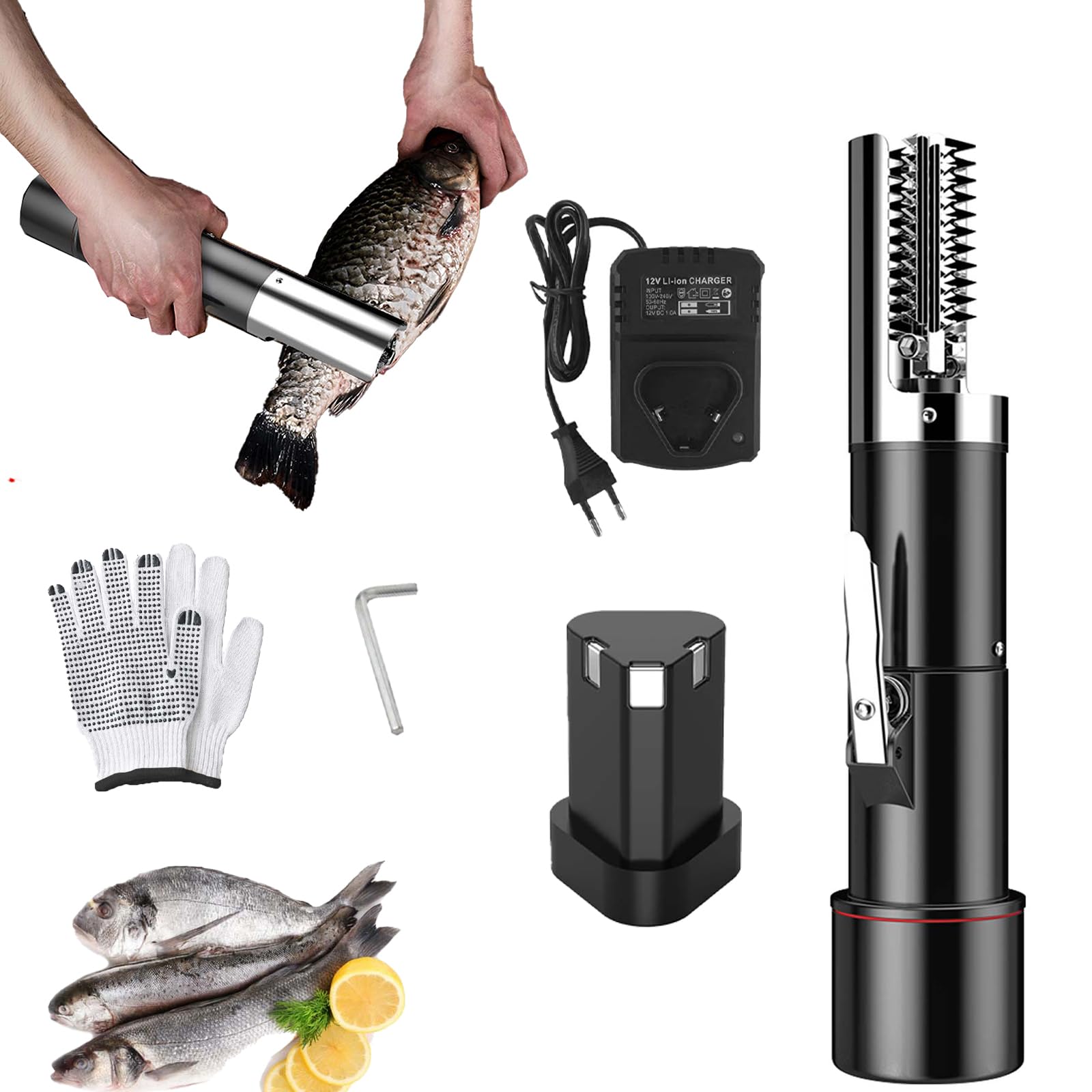 Squamapesci Elettrico, 125W Pulitore per Squame per Pesci Batteria Pulitore per Squame per Pesci 7500r/min Decalcificante per Pesci Ricaricabile per Auto Strumento per squamatrice per Pesci