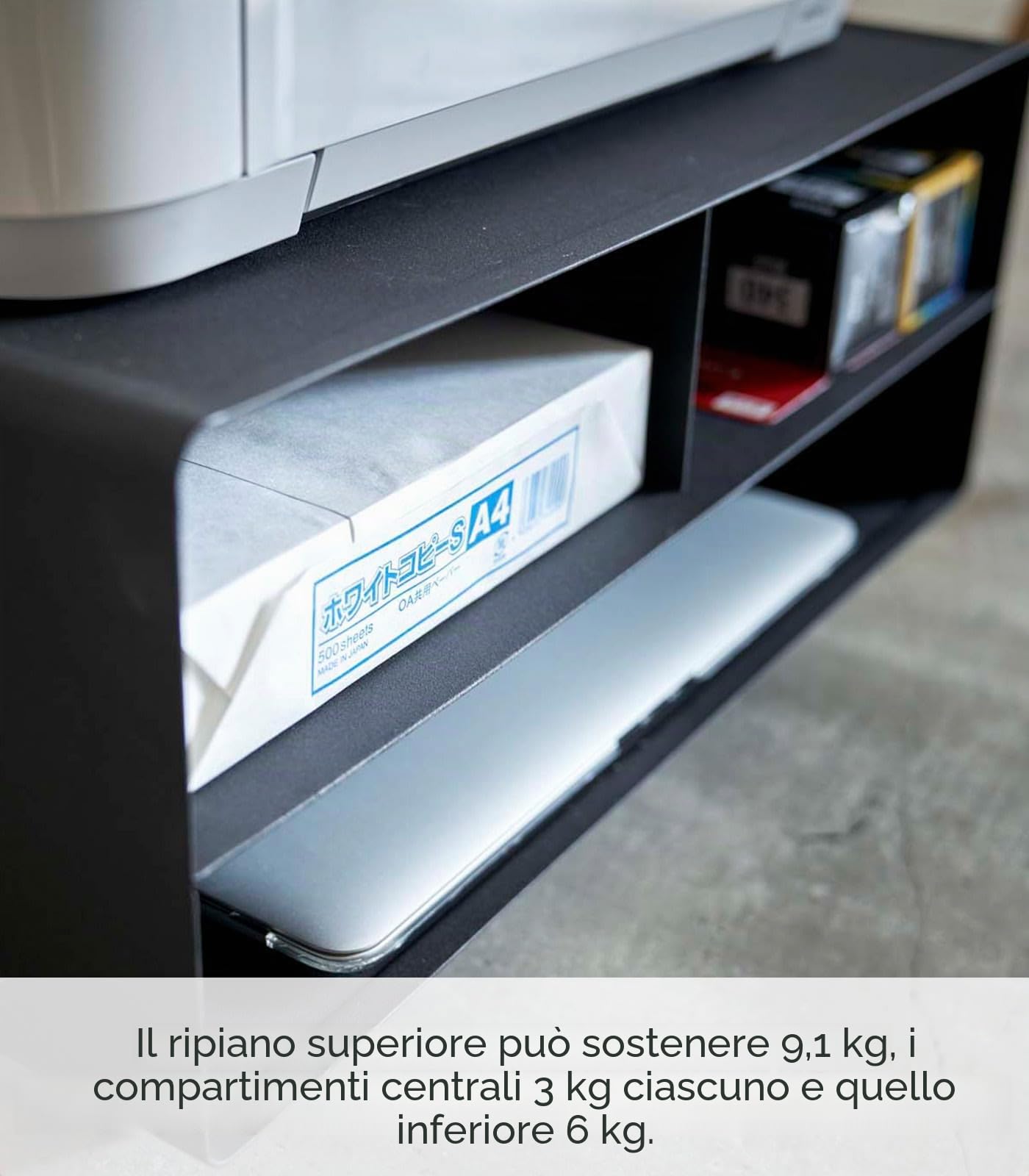 YAMAZAKI home Tower Supporti per Stampante, Acciaio, Magnete, Silicone, Nero