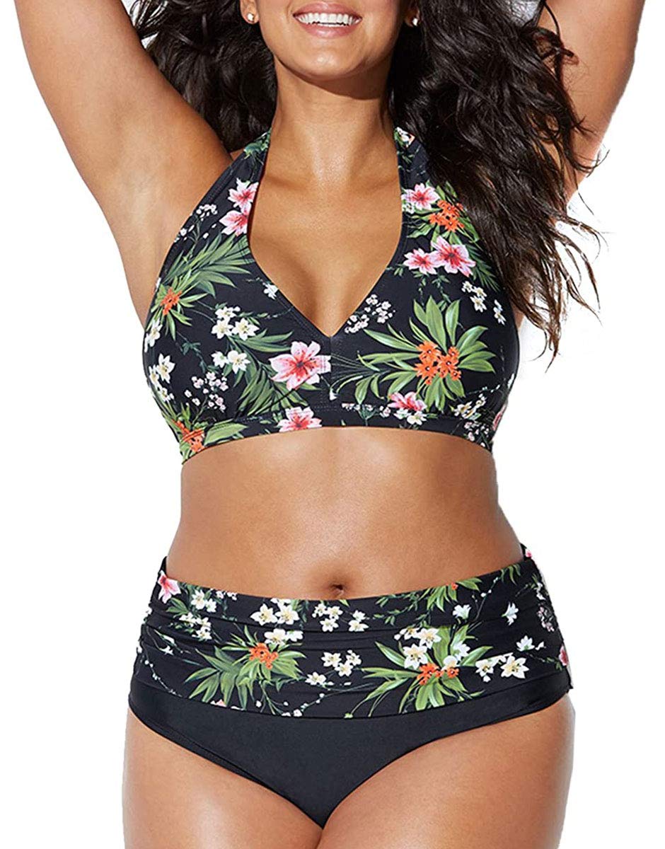 Joligiao Bikinis Mujer Conjunto de Bañador Tallas Grandes Acolchado de Cintura Alta Traje de Baño de Dos Piezas Estampado Playa Verano Tankini