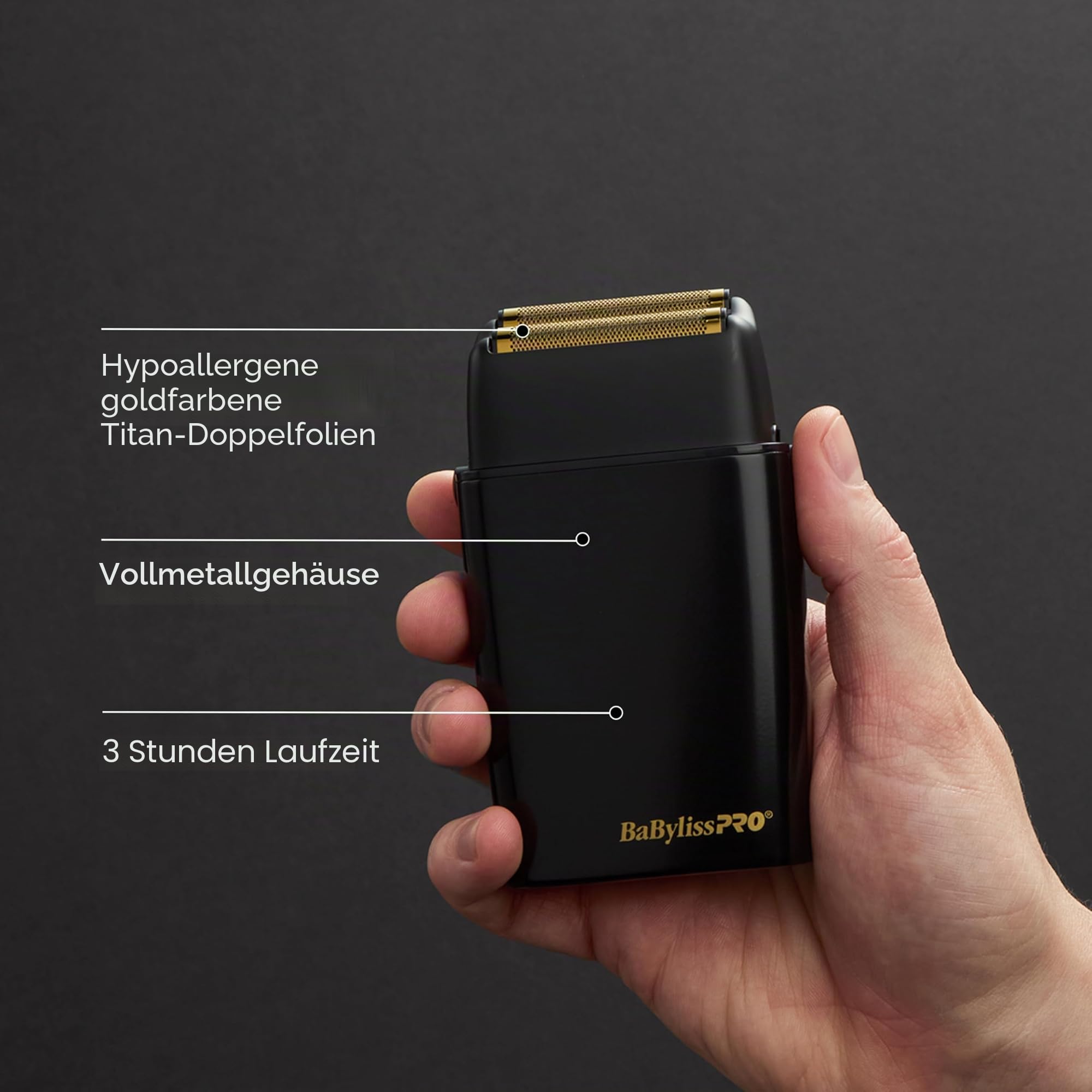 BaByliss PRO FXFS2B BLACKFX Metal Collection, kabelloser Metall-Doppelfolienrasierer, schwarz