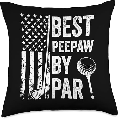 Best Dad By Par Golfing Apparel by AlphaONE Best Peepaw by Par USA Flag Father's Day Golfing Dad Throw Pillow, 18x18, Multicolor