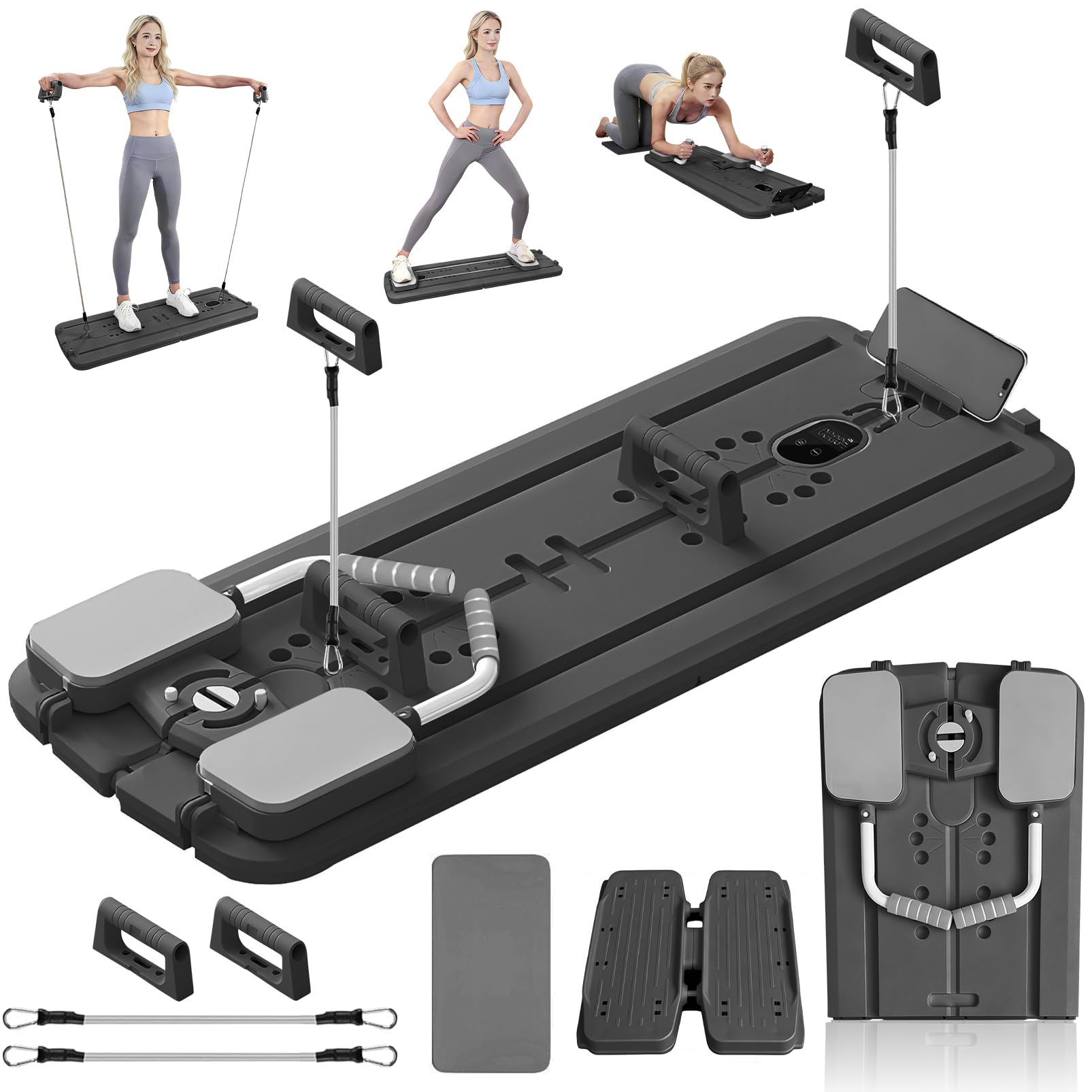 Tabla de Pilates en Casa,Pilates Reformer Multifuncional,Pilates Board | Maquina Abdominales Plegable,Cuerda de Tensión,Reformer Pilates Maquina con Push Up para Ejercicio en Casa