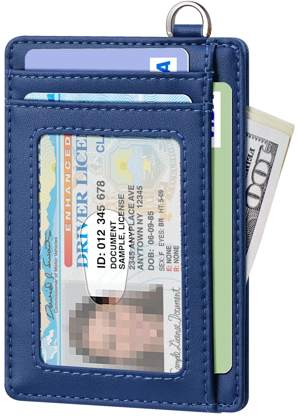 FurArt Portfel minimalistyczny, cienki, etui na karty kredytowe z blokadą RFID, dla kobiet i mężczyzn, zdejmowana klamra w kształcie litery D, Nocny niebieski, Klasyczny