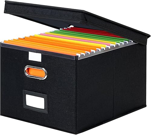 EOOUT Paquete de 1 caja organizadora de archivos con tapa, organizador de carpetas de archivos colgantes, organizador de documentos plegable tamaño