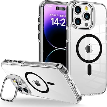 Luxo Series High Quality Case Compatible with Magsafe for Minesk iphone 16 Pro Max Ultra Transparent Appearance And Ergonomic Design With Stand (Black, 16 Pro Max)