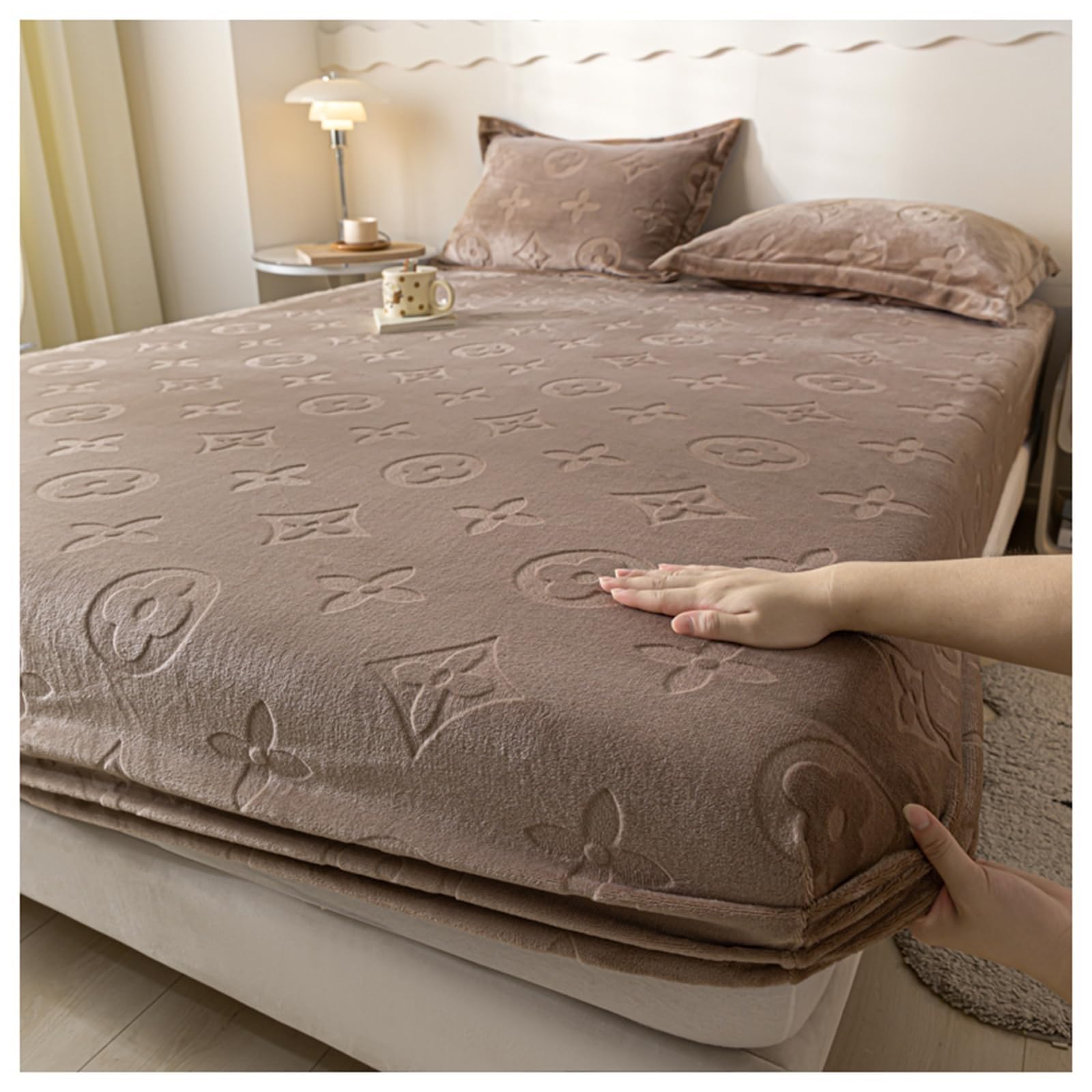 Drap-housse épais Et Chaud, Drap-housse D'hiver Chaud Et épais, En Velours Et Flanelle, Drap-housse Touffeté à Motif Géométrique (180 X 200 Cm