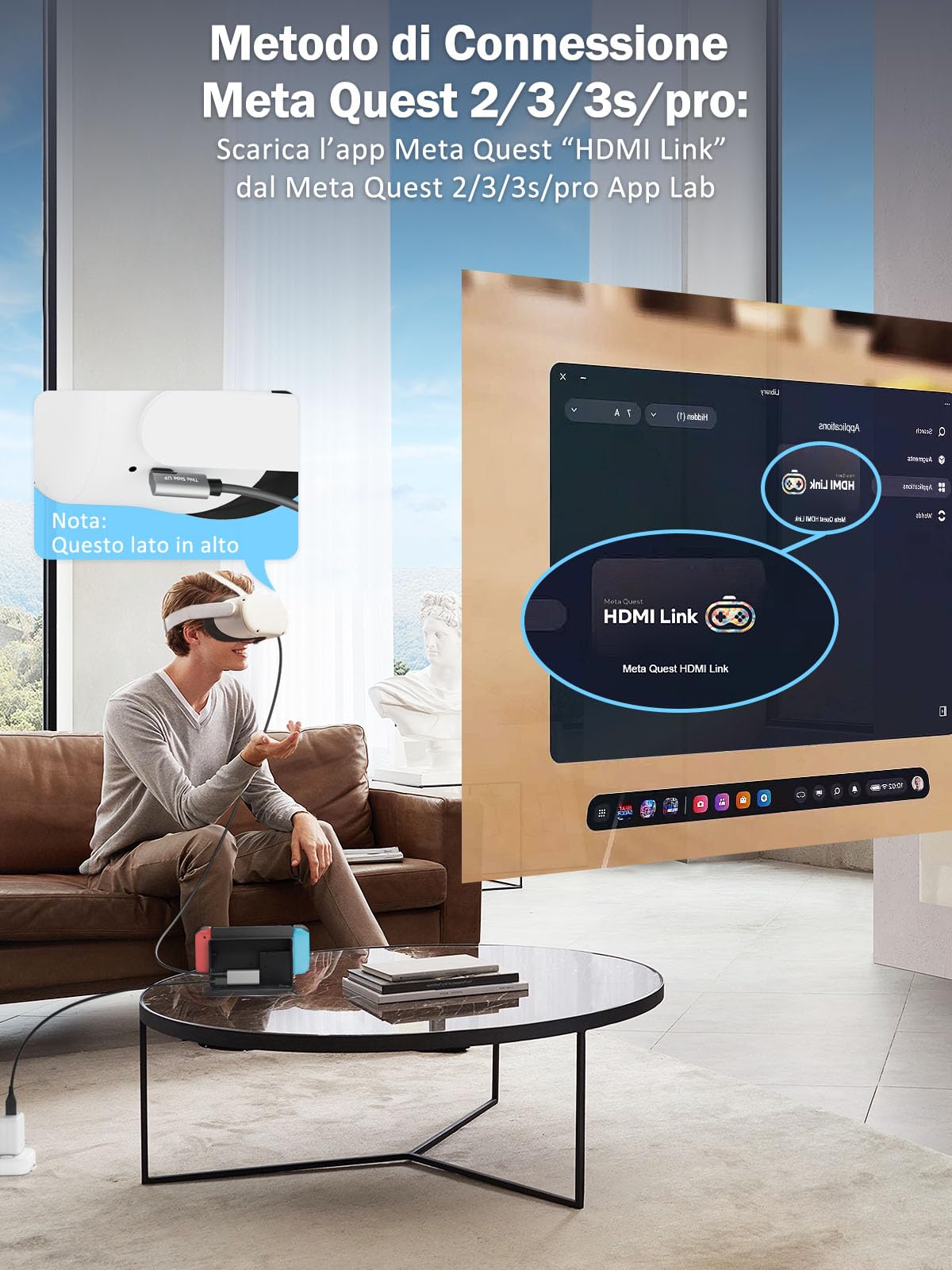 Scheda di acquisizione video con PD 100W per Meta Quest 2/3/3s, Adattatore HDMI a USB C/A 1080P60, capture card Plug & Play per Streaming, Registrazione giochi, OBS, Switch, PS4/5, Xbox, Fotocamera,VR