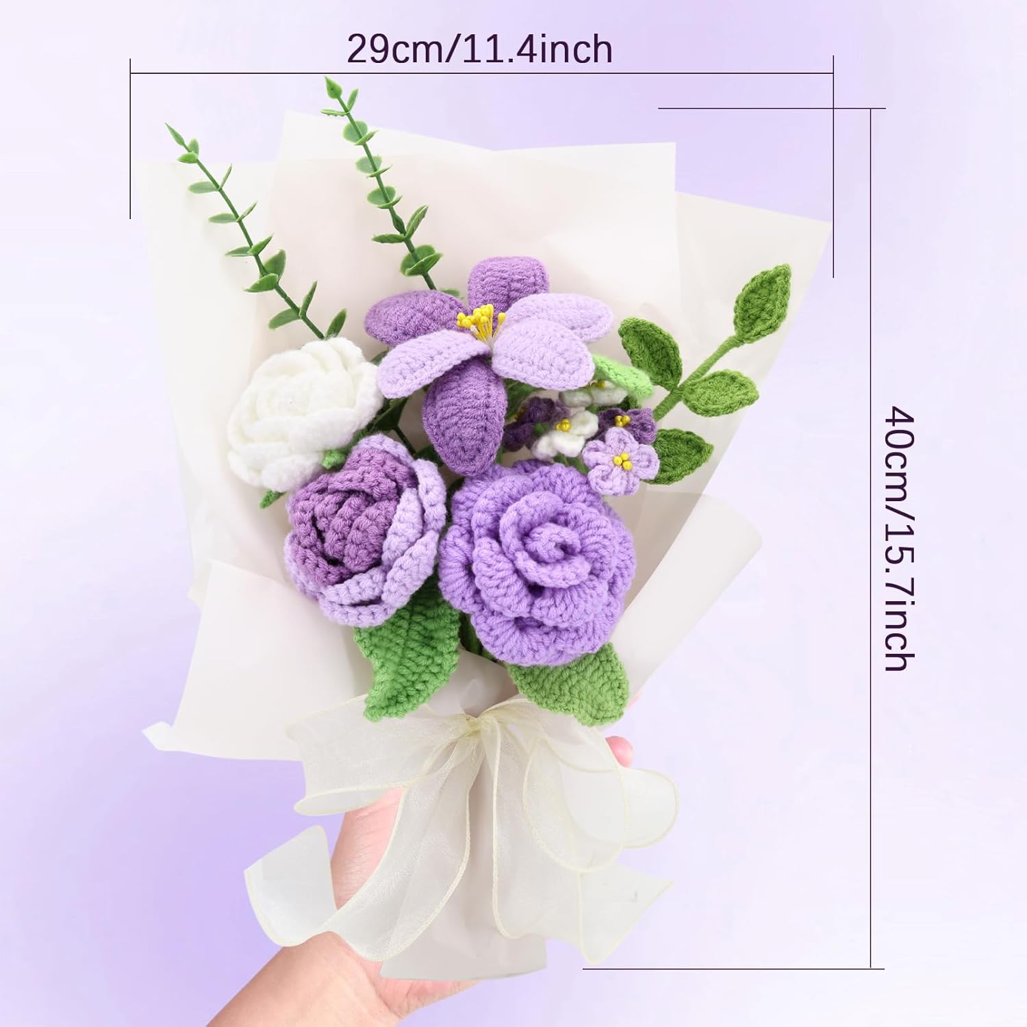 Handmade Crochet Sunflowers Rose Daisy as a Gift for Lover, Family,Friends. Crochet Bouquet, Crocheted Yarn Flowers, Artificial Flower Finished Bouquet (Purple) - Image 2