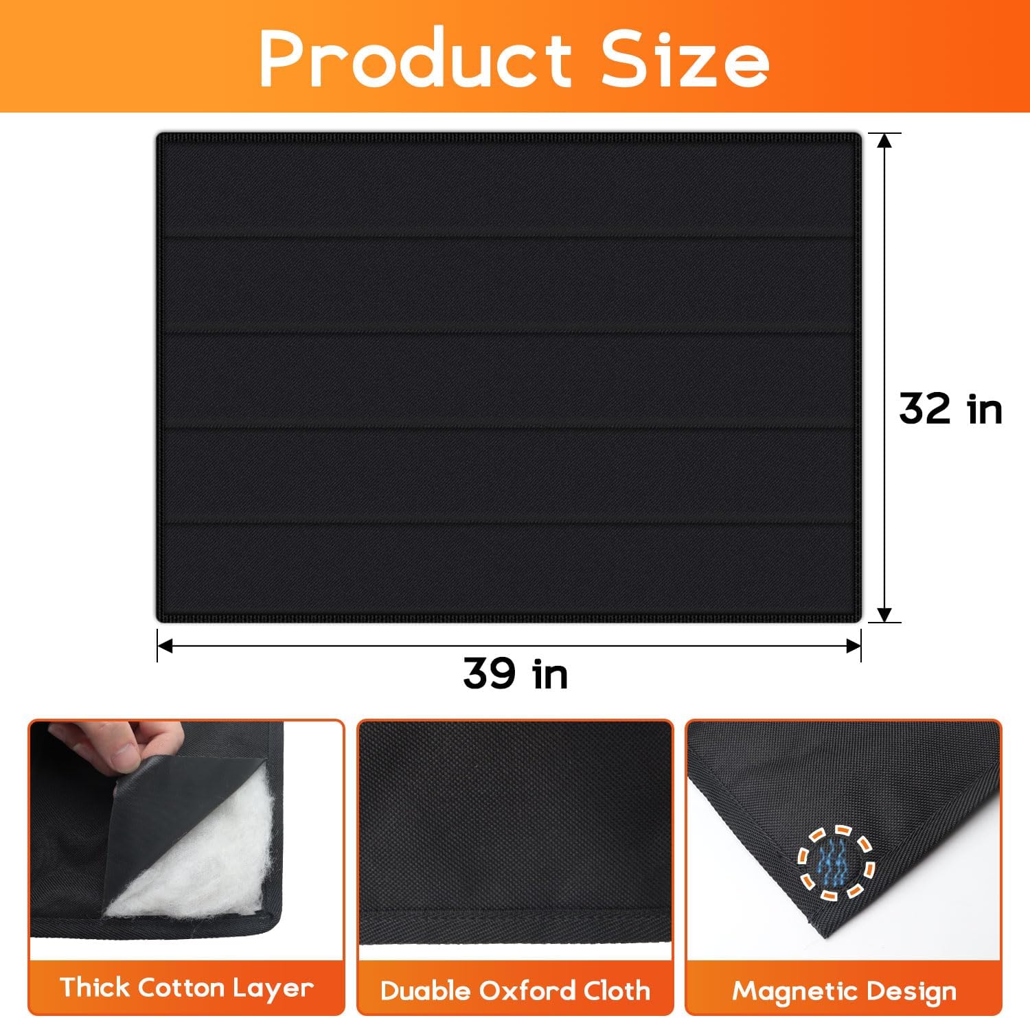 Oxford Cloth Magnetic Fireplace Cover - 39" x 32", Blocks Airflow, Draft Cover for Fireplace Doors