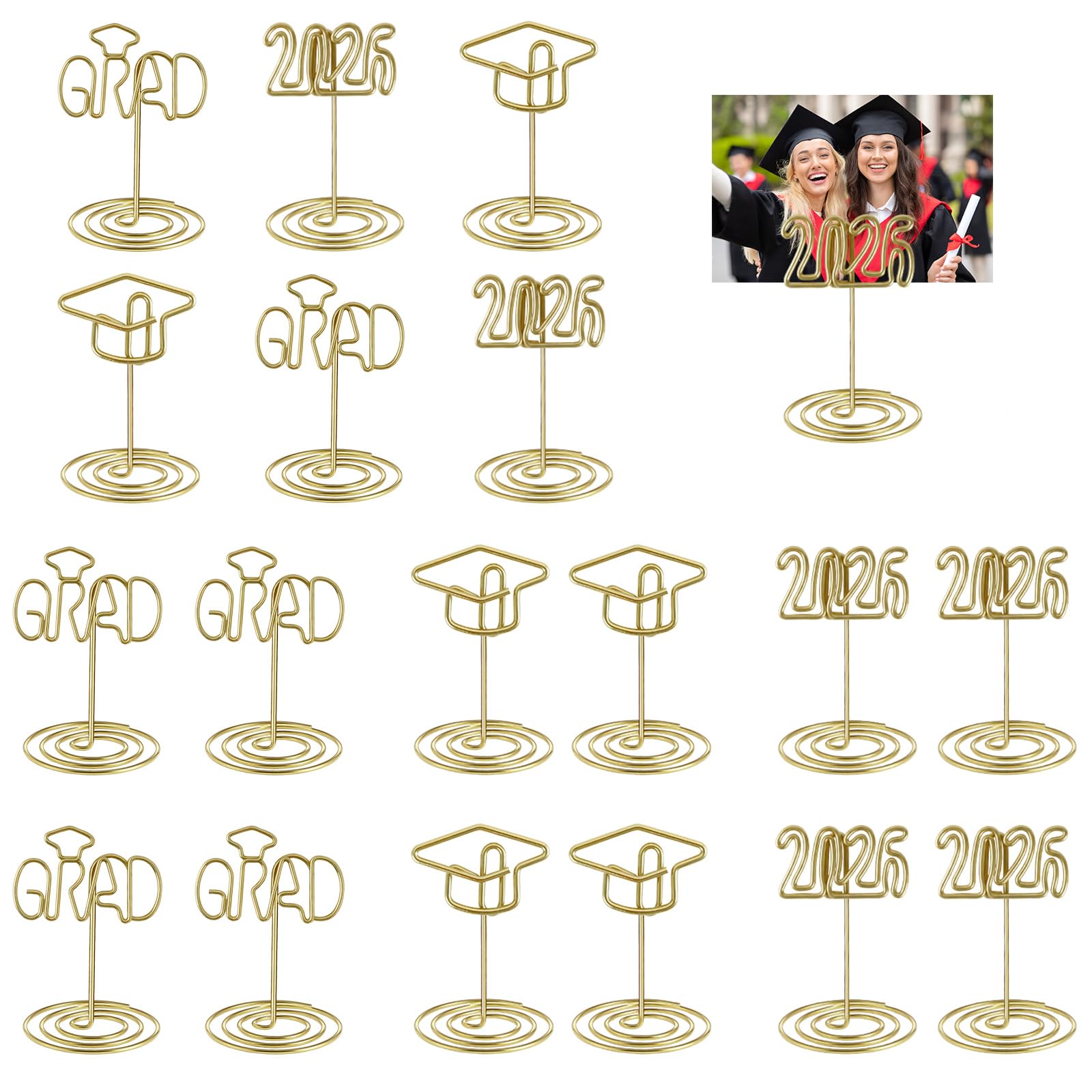 Photo 1 of 18Pcs 2026 Graduation Gold Photo Holders For Table Centerpieces, Grad Cap Picture Display Table Number Holders Card Stands 2 Inch For Class of 2026 Congrats Grad Anniversary Party Decorations Supplies