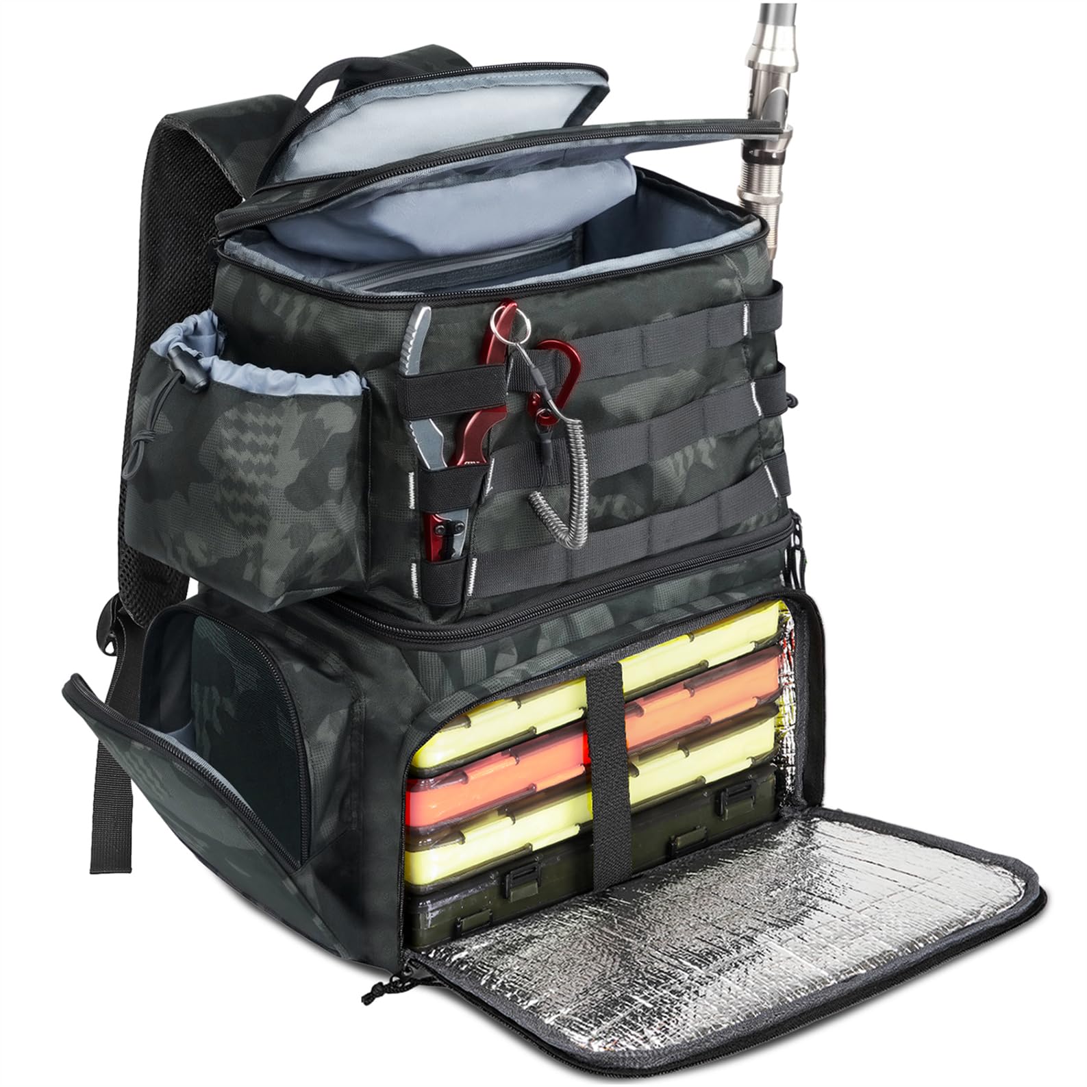 MATEIN Sac de Pêche avec Porte-Canne, Sac a Dos Peche Étanche, Camouflage