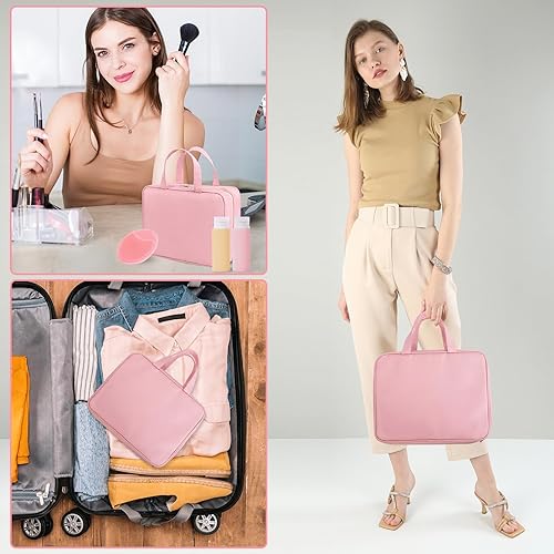 Miniatura 7 de AIHSUMC Neceser grande de viaje colgante con botellas a prueba de fugas, bolsa de cosméticos de maquillaje resistente al agua con botellas de viaje