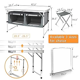 CampLand Outdoor Folding CampingTable with Aluminum Lightweight Height Adjustable with Storage Organizer Picnic Table for BBQ, Party, Camping (WhiteBig)