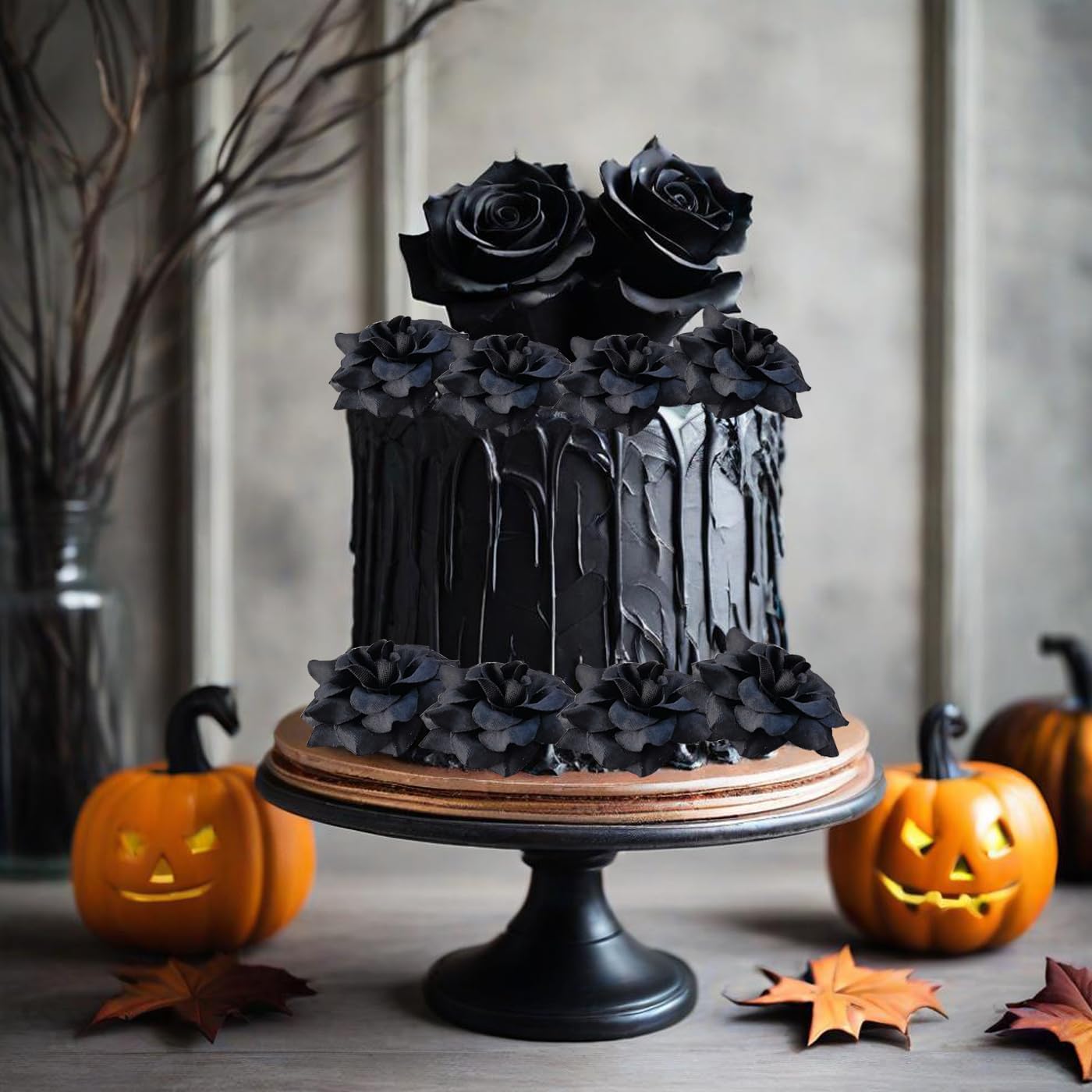 TIHOOD 55PCS Black Mini Roses Artificial Flowers Bulk, 1.77 Inch Small Silk Fake Roses Flower Heads for Decoration, Crafts, Wedding Halloween Party Home Decor - Image 5