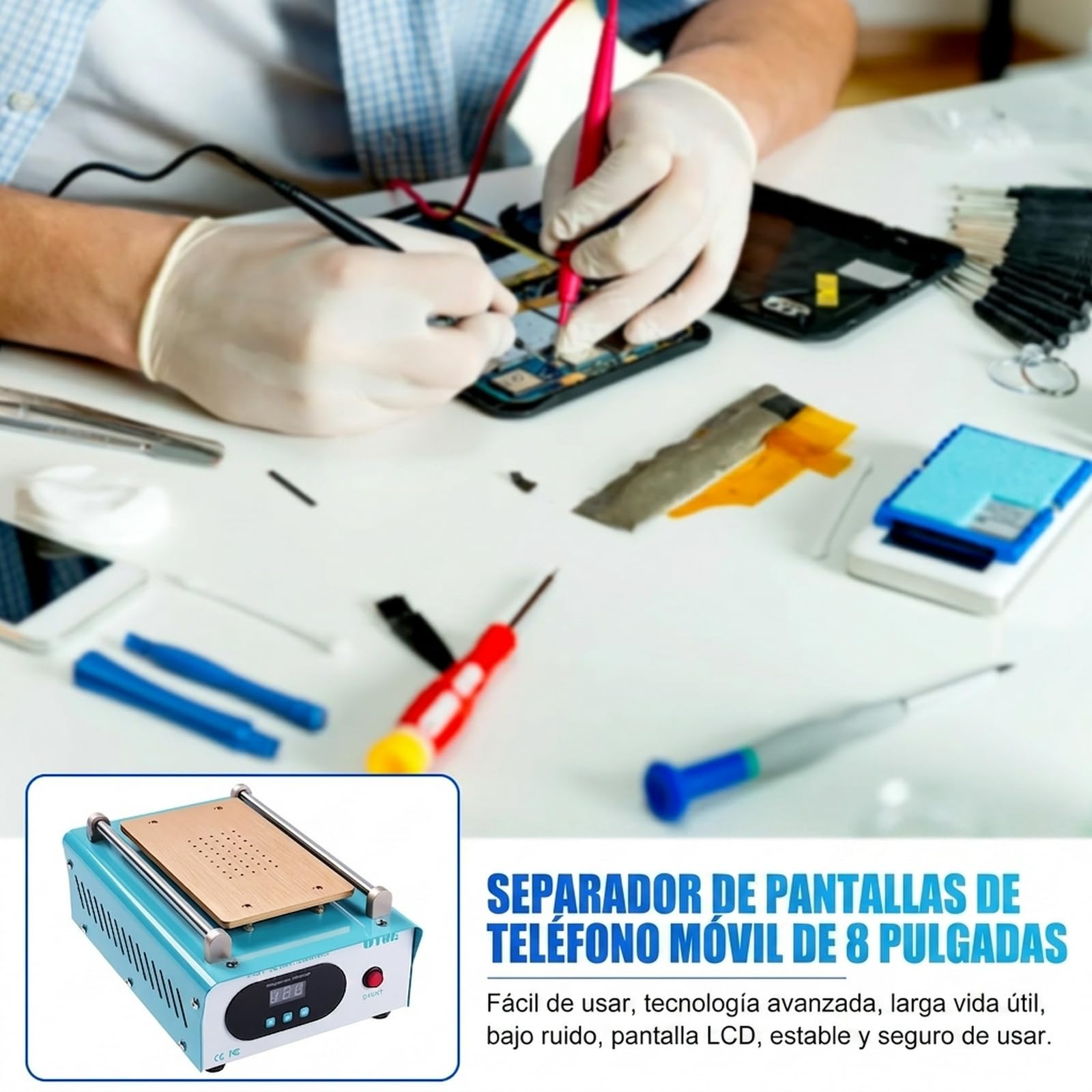 Separador de Pantalla para telefono movil Placa calefactora reparacion Pantalla LCD Separador de Pantalla Caliente Separador de Pantalla con 3 Almohadillas de Silicona Azul UYUE948T AC 220V.