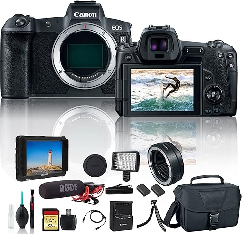Miniatura 1 de Canon Cámara digital sin espejo EOS R 3075C002 con batería extra, adaptador de montaje EF, bolsa, tarjeta de memoria de 32 GB, micrófono de paseo,