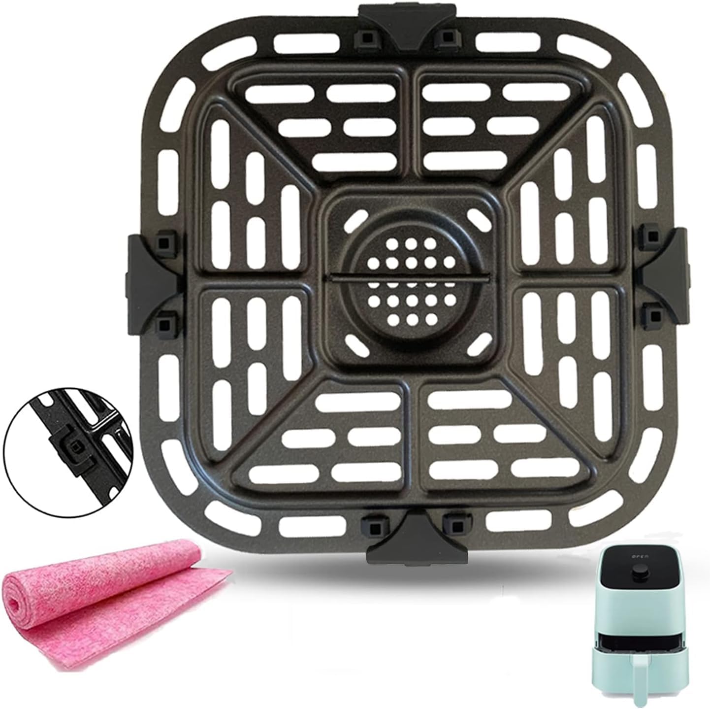 2QT Square Air Fryer Replacement Rack for Instants Vortex Mini Air Fryers, Upgraded Air Fryer Grill Crisper Plate Pan Tray Insert Grate Grid Shelf for Instants 2QT Air Fryer, Dishwasher Safe