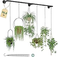 Galood 70.8" Black Metal Plant Hanger Indoor with 6 Chains - Hanging Planter Rod for Window, Ceiling, Wall Mount (Pots Not Included)