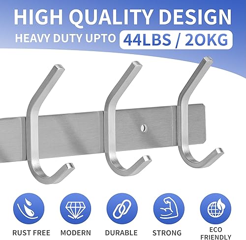 Miniatura 3 de GlazieVault Perchero de pared de acero inoxidable (paquete de 2) - Ganchos resistentes para sombrero, toalla, batas, chaqueta, ropa, baño, colgador