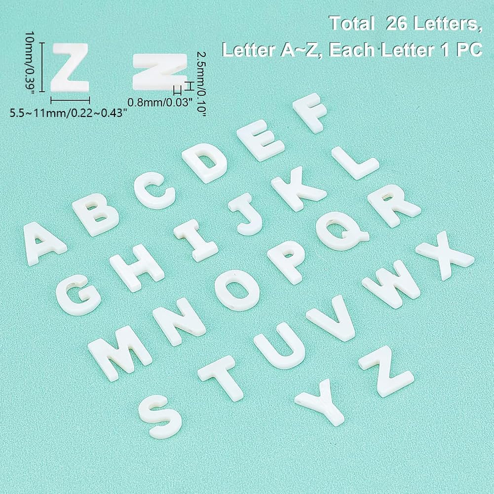 PH PandaHall 26pcs Alphabet Shell Beads, Letter Ocean Charm A-Z Freshwater Shell Beads Capital Beach Charms Summer Seashell Pendant for Initial Necklace Bracelet Earring Jewelry Making - Image 2