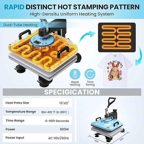 Miniatura 4 de AKEYDIY Prensa de calor 8 en 1 de 15 x 12 pulgadas, 360 ° Swing Away Digital Camisas Prensa Multifunción de Transferencia de Calor Máquina de