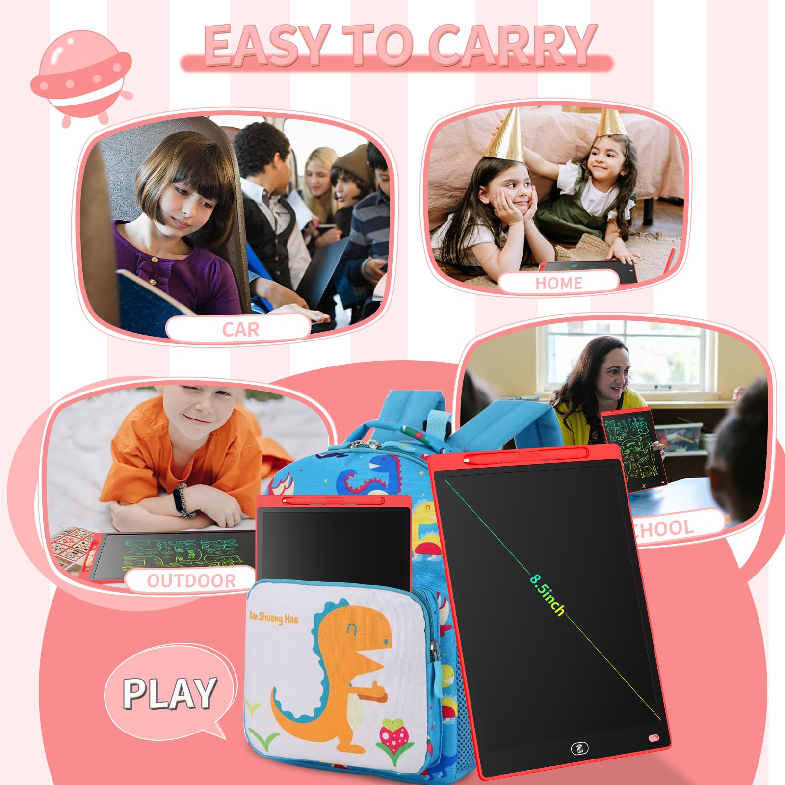 Genialba Tablet LCD do Pisania 8,5 Cali Kolorowy Tablet Elektroniczny Ekran do Rysowania Zabawka Edukacyjna Prezent dla 2 3 4 5 lat Chłopcy Dziewczęta Boże Narodzenie Urodziny (Czerwony)