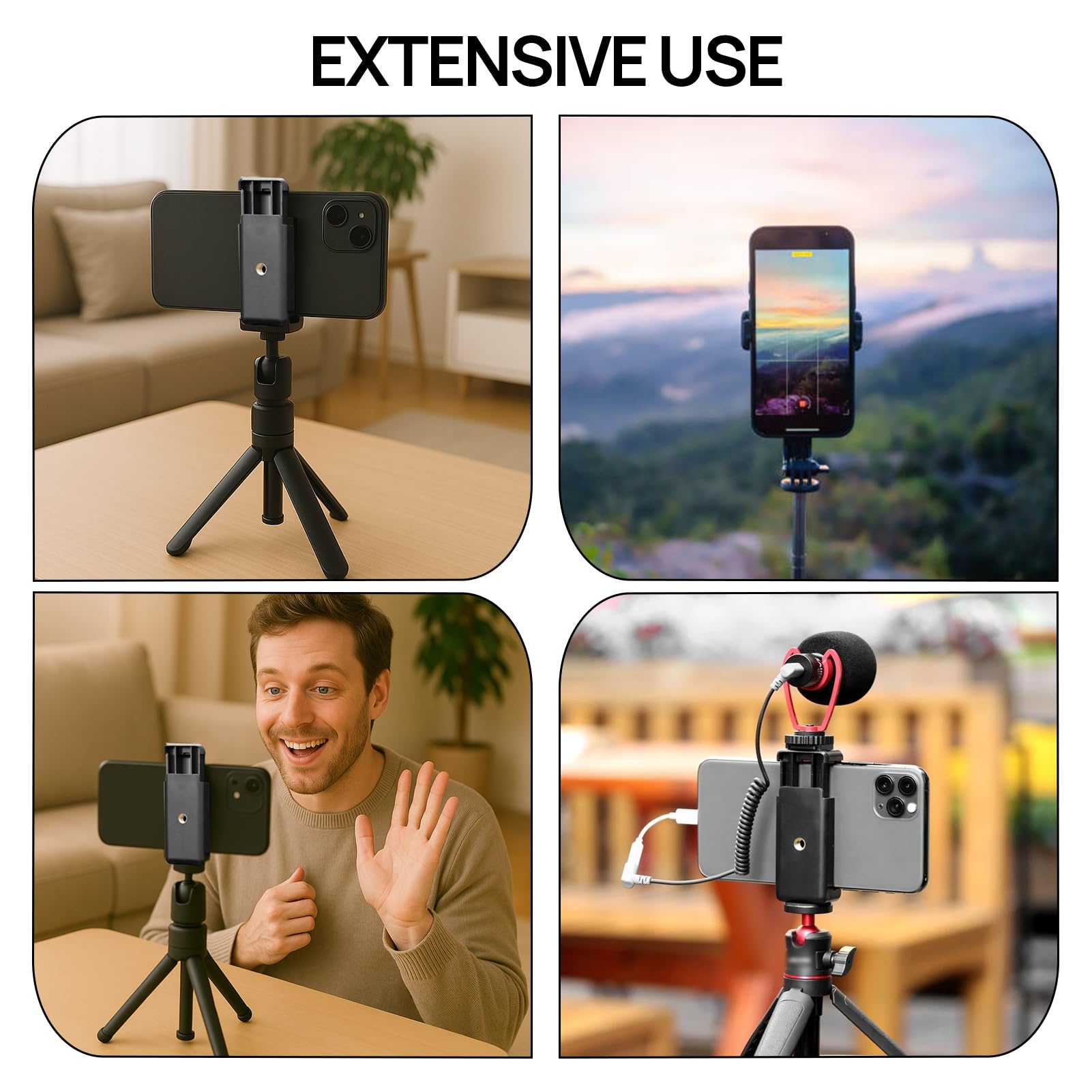 Stativ Handyhalterung, Universal Halterung Stativ Adapter Handy, Handyhalterung für Stativhandyhalterung 1/4 Zoll Schraubenloch Verstellbarer Clip (55 mm bis 95 mm Breite)